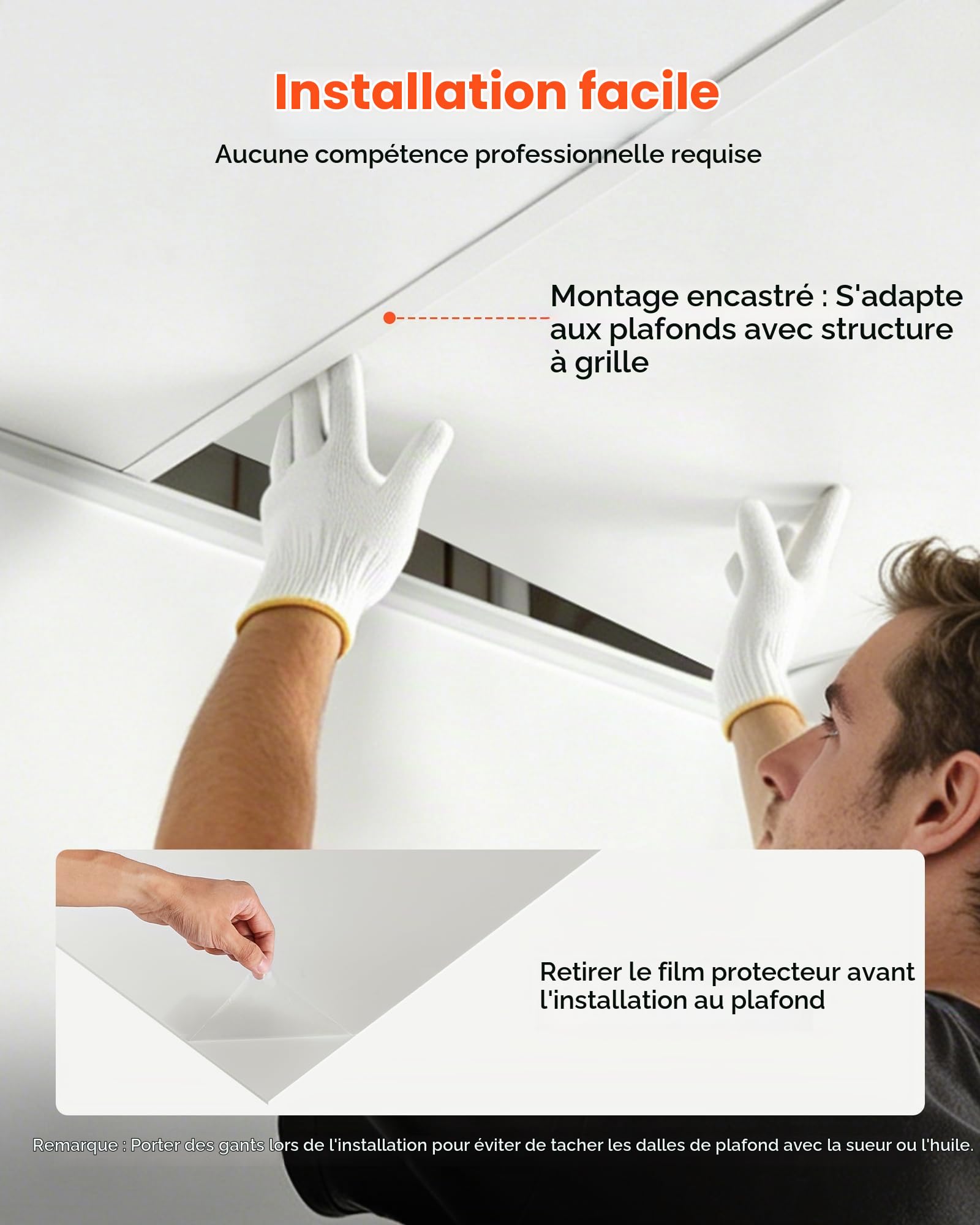 VEVOR Dalles Plafond PVC 605x1210 mm 10 Pcs Panneaux Plafond Suspendu Blanc