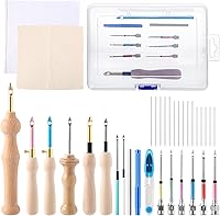Vista 1 de Kit de 35 piezas de aguja de perforación, juego de herramientas de aguja de perforación ajustable, incluye mango de madera, juego de plumas