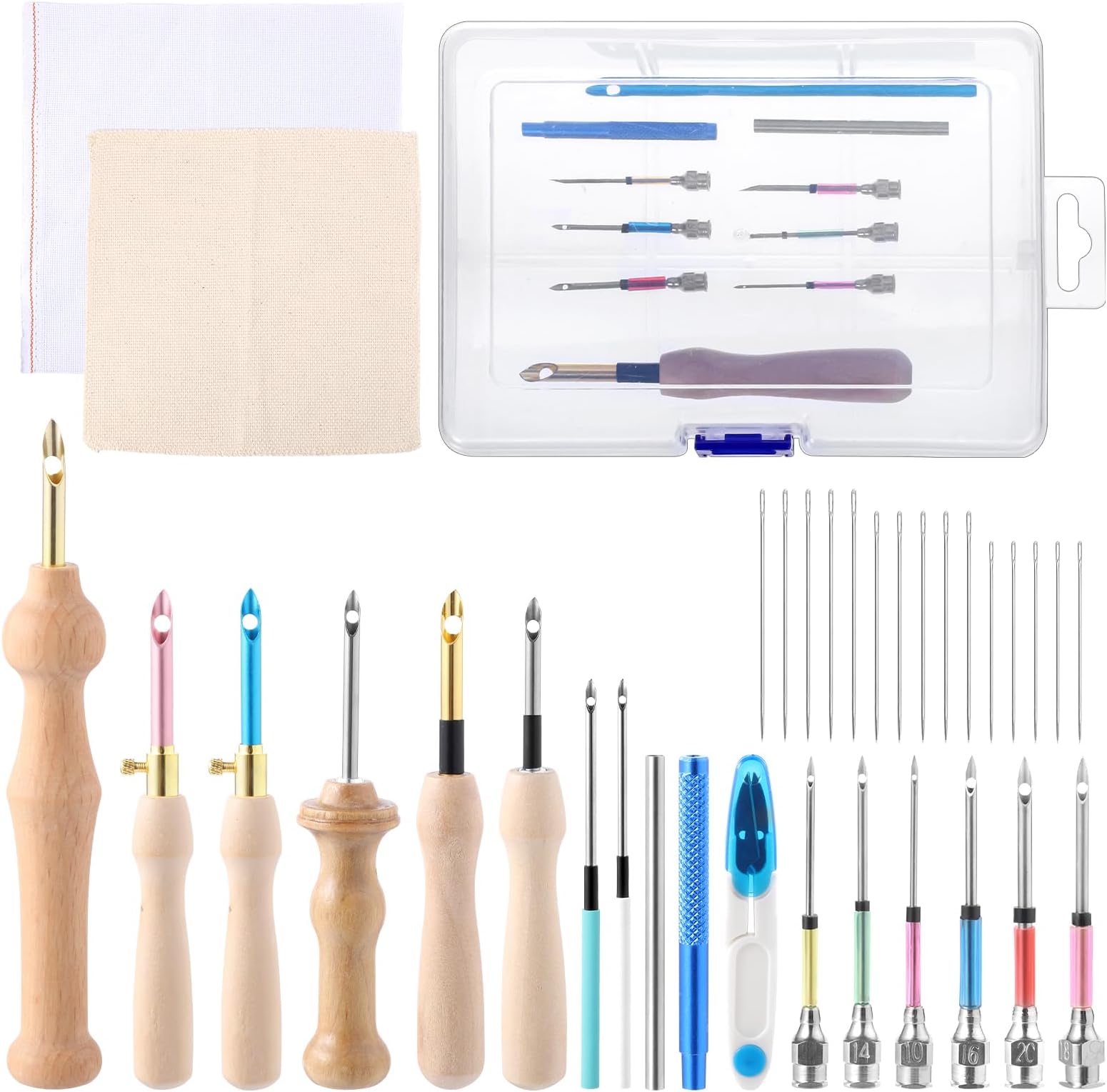 35 Pcs Punch Needle Kit, Punch Needle Tool Adjustable Punch Needle Embroidery Kits Include Wooden Handle Embroidery Pen Set, Big Eye Needles, Punch Needle Cloth - Stocking Stuffers for Adults Beginne