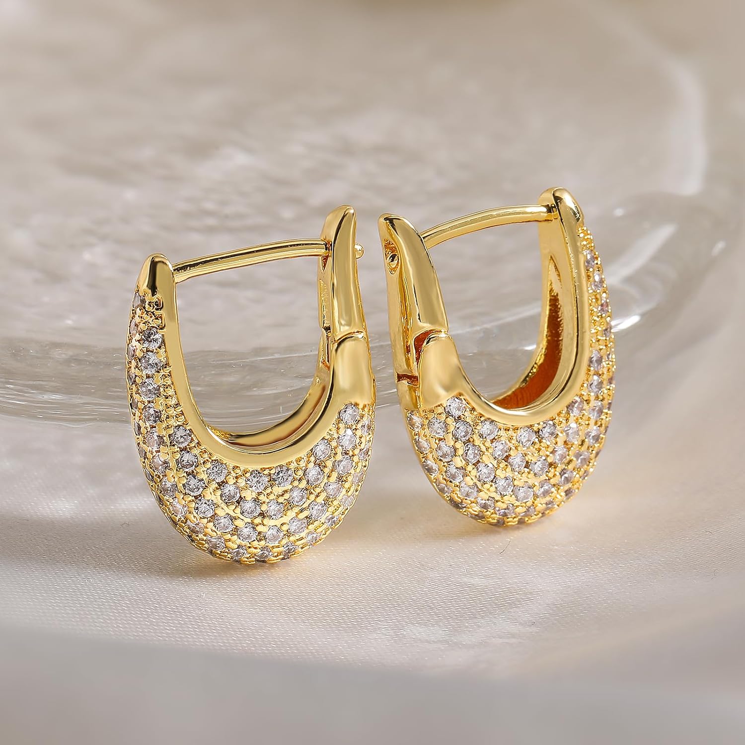 18K Gold Plated Cubic Zirconia Geometric Hoop Earrings For Women - Image 3