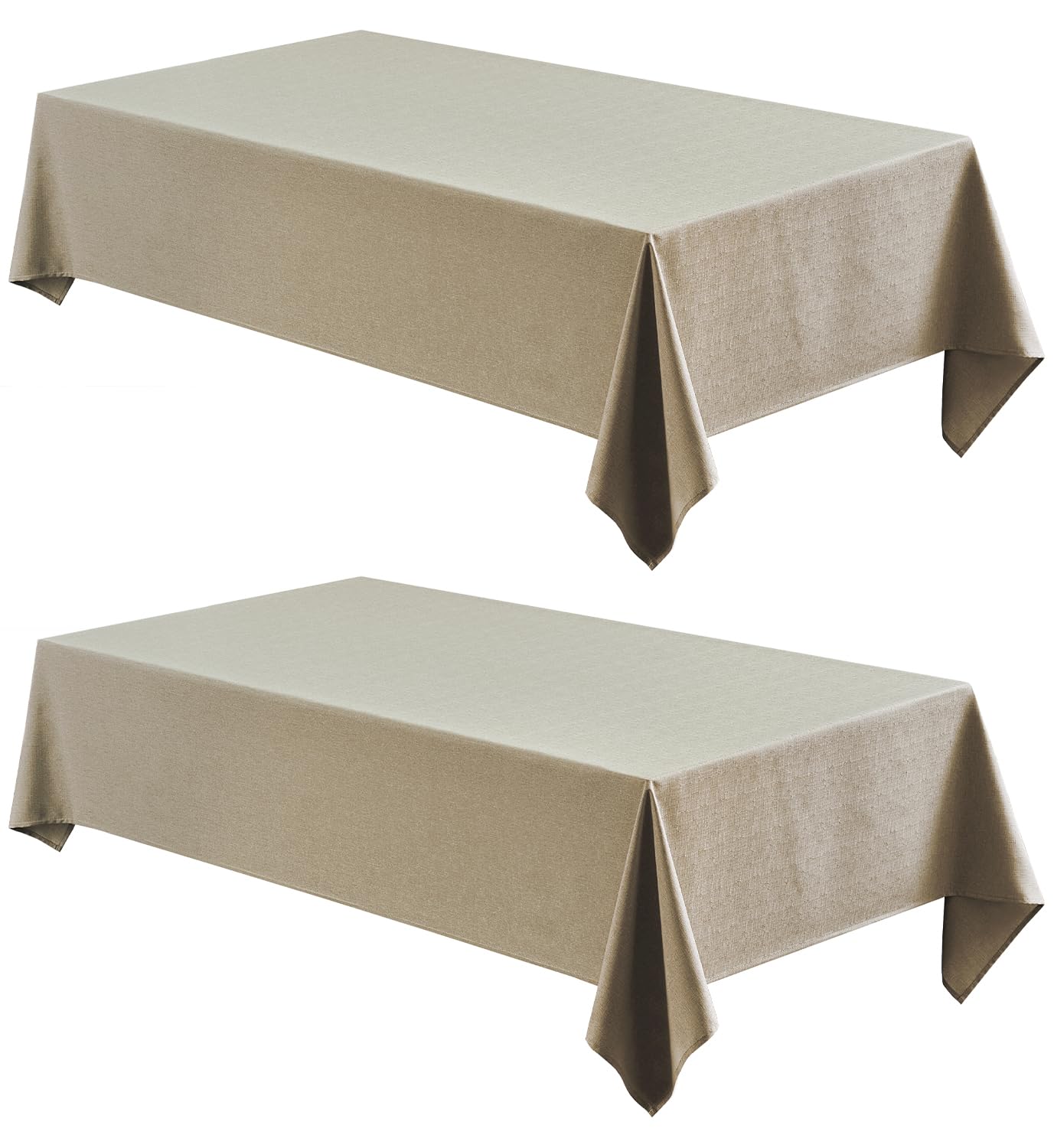 2 Pack Rectangle Tablecloth, 60x84 inch, Water Resistant Wrinkle Free Linen Textured Table Cloth Washable, Decorative Fabric Table Cover for Dining, Party and Camping, Mocha