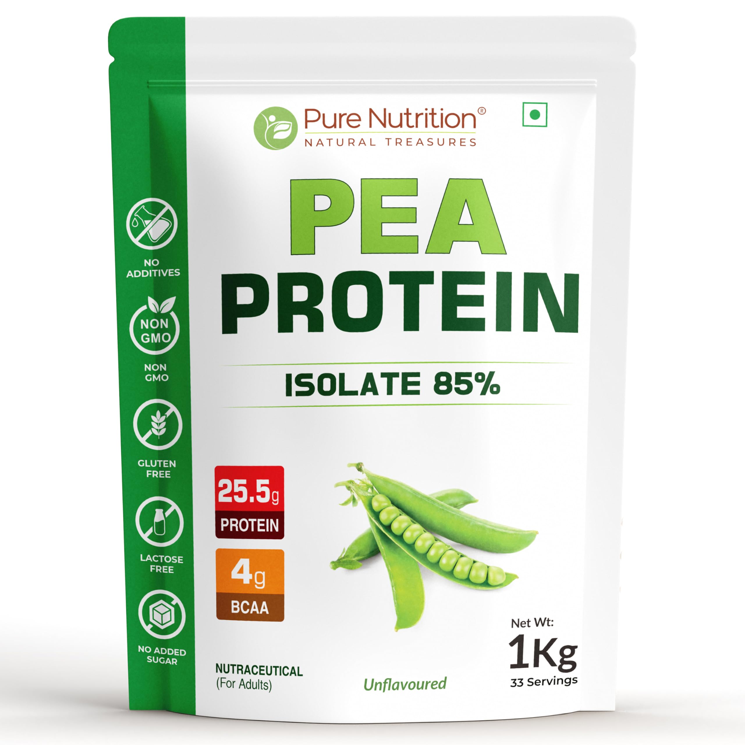 Pure Nutrition Pea Protein Isolate Powder | Plant Based Protein Powder with Pure Pea Protein Isolate | Vegan Protein Powder for Muscle Recovery & Strength Support | High Protein Dairy Free & Gluten Free Pea Plant Protein for Men & Women - 1kg Unflavoured