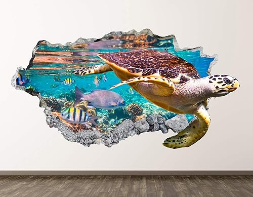 Calcomanía de pared de tortuga, decoración 3D aplastada para niños, calcomanía mural para regalo para el hogar BL07 (22 pulgadas de ancho x 14