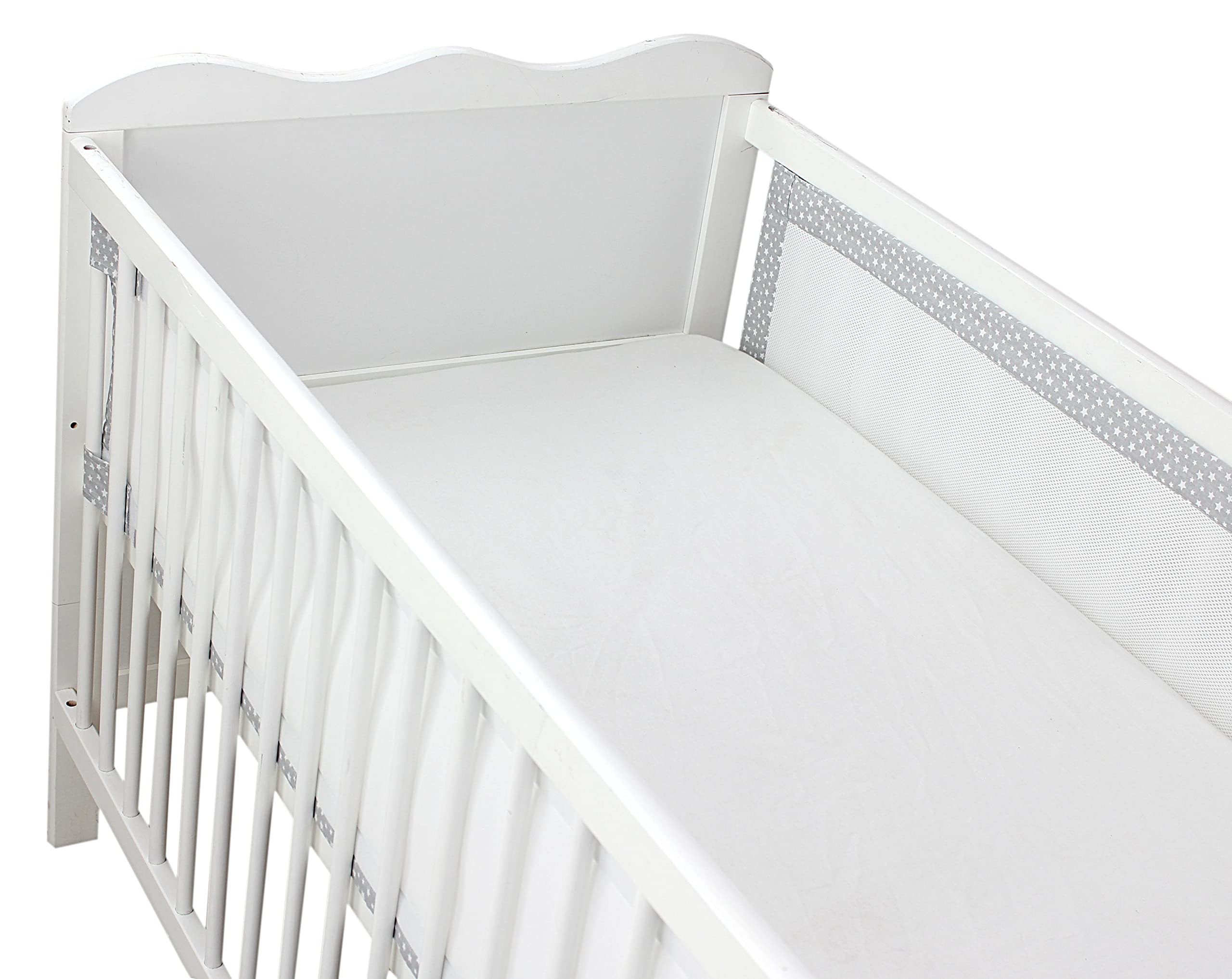 TupTam Protezione Paracolpi per Lettino Nido per Neonati Traspirazione Air Mesh 2 Pack, Stelle Grigio, ca.128 x 30 cm (per Lettino 140x70)