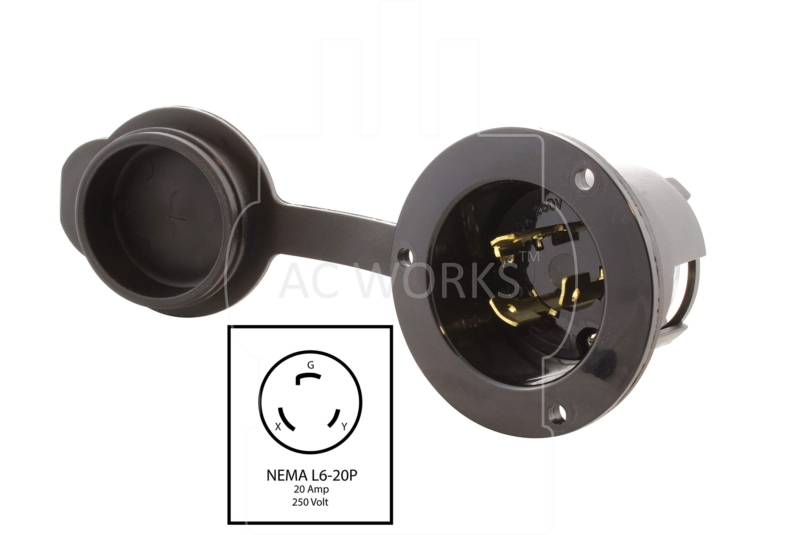 AC WORKS Super Durable Industrial Grade Locking Power Input Inlet (L6-20 20Amp 250Volt)