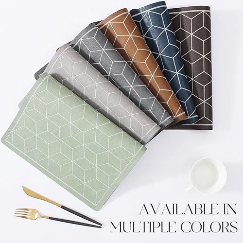 Miniatura 6 de MOSAYT Juego de manteles individuales de vinilo de 6 a 12 x 17 pulgadas, piel sintética, 100% impermeables, a prueba de aceite, se limpian con un