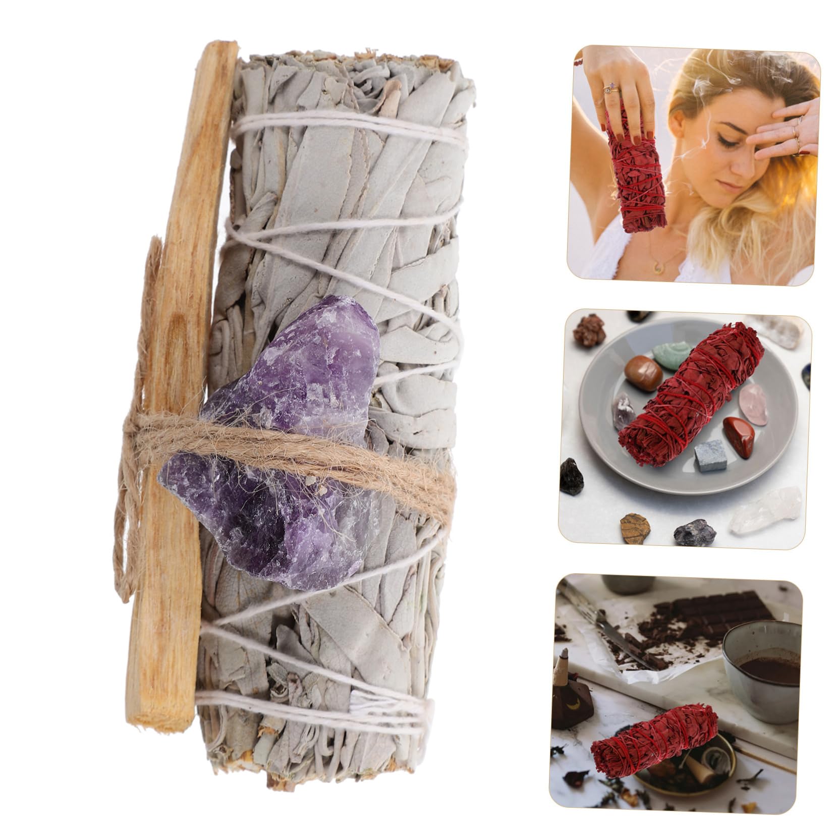 DECHOUS 5sätze Heilkräutern Raumreinigung Weiße Salbeibündel Mit Amethyst Heiligem Für Meditation Yoga Und Zeremonien Natürliche Duft Und Reinigungsmittel