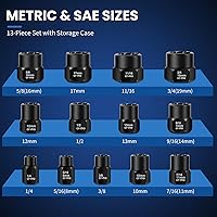 Vista 2 de Kit de extractor de pernos de 13 piezas, extracción de tuercas desnudas, juego de llaves extractoras de tornillos de 3/8 pulgadas, SAE y métrico