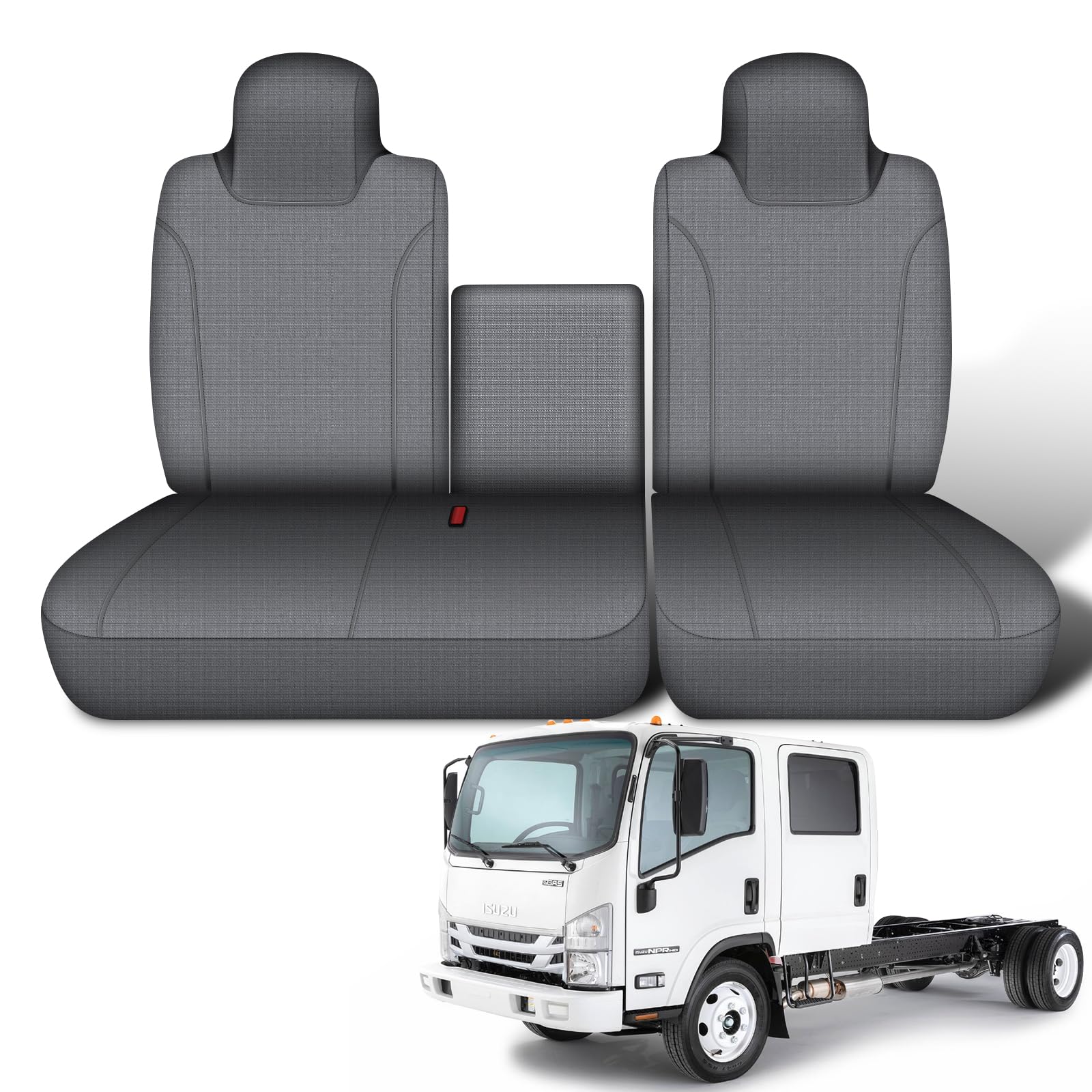 vokoroadGray Cotton Truck Front Seat Cover for 2006-2024 Isuzu NPR, 40/60 Split Bench, Airbag Compatible
