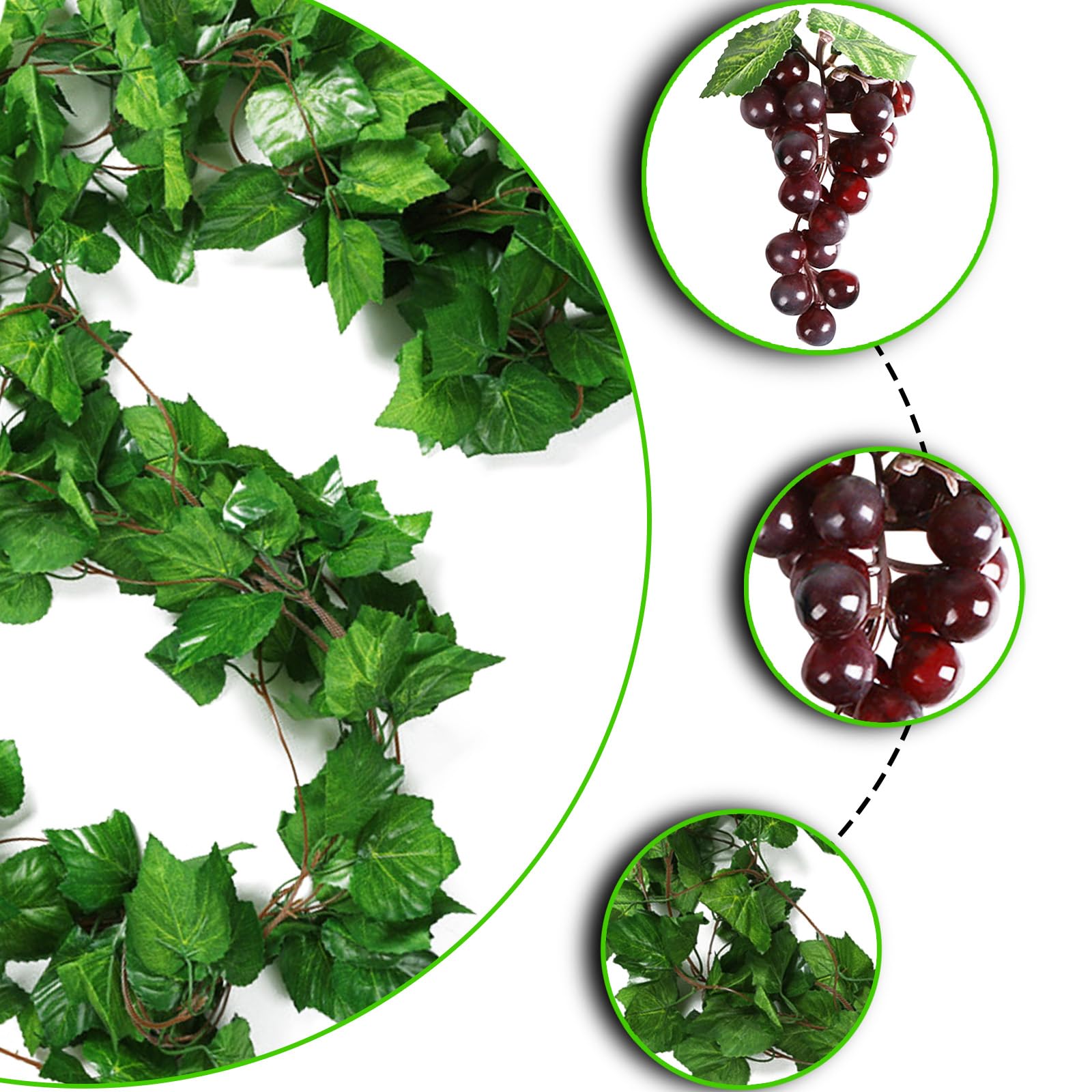 36 foglie di vite artificiali con 5 corde, 24 uve viola, piante finte da appendere, ghirlanda di foglie finte per giardino, ghirlanda di nozze, vino, decorazione per feste a tema italiano