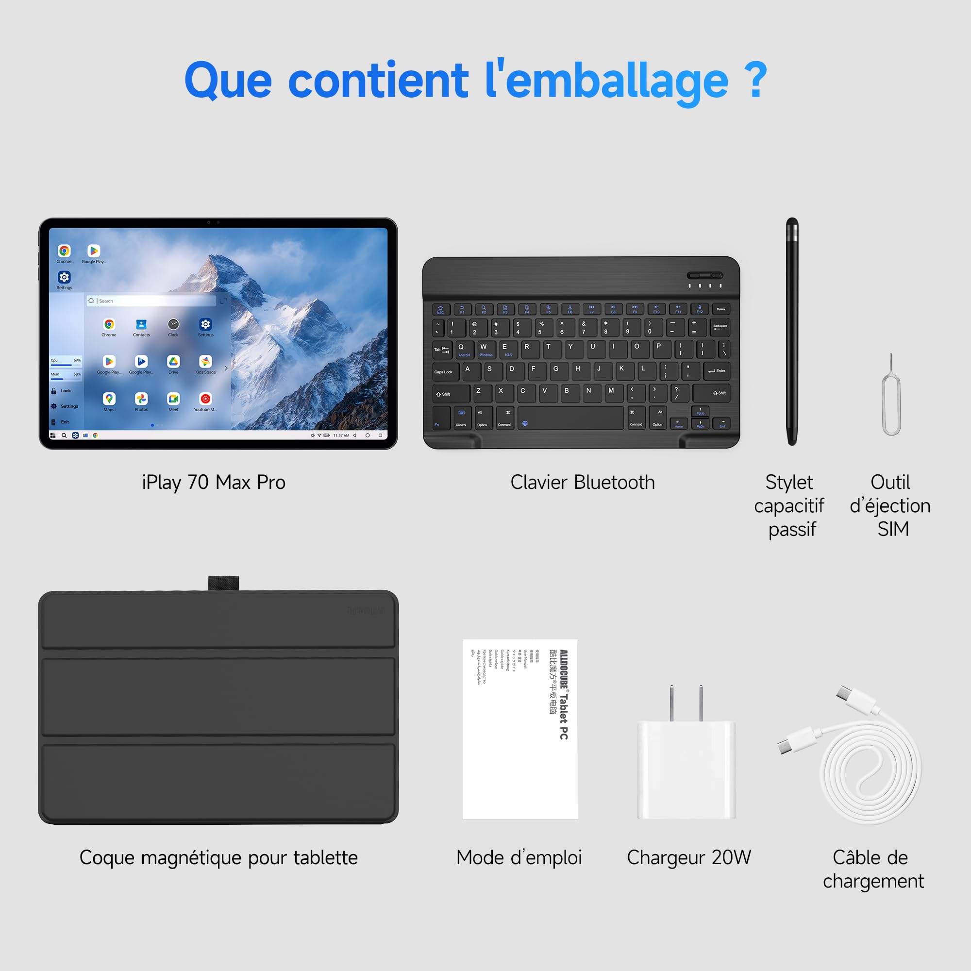 Tablette 13 pouces avec clavier,Tablette Android 16 compatible PC 2-en-1 | 2,5K Tablette tactile compatible SIM 4G LTE,Widevine L1, processeur octocœur, 16 Go + 128 Go stockage,10000 mAh.