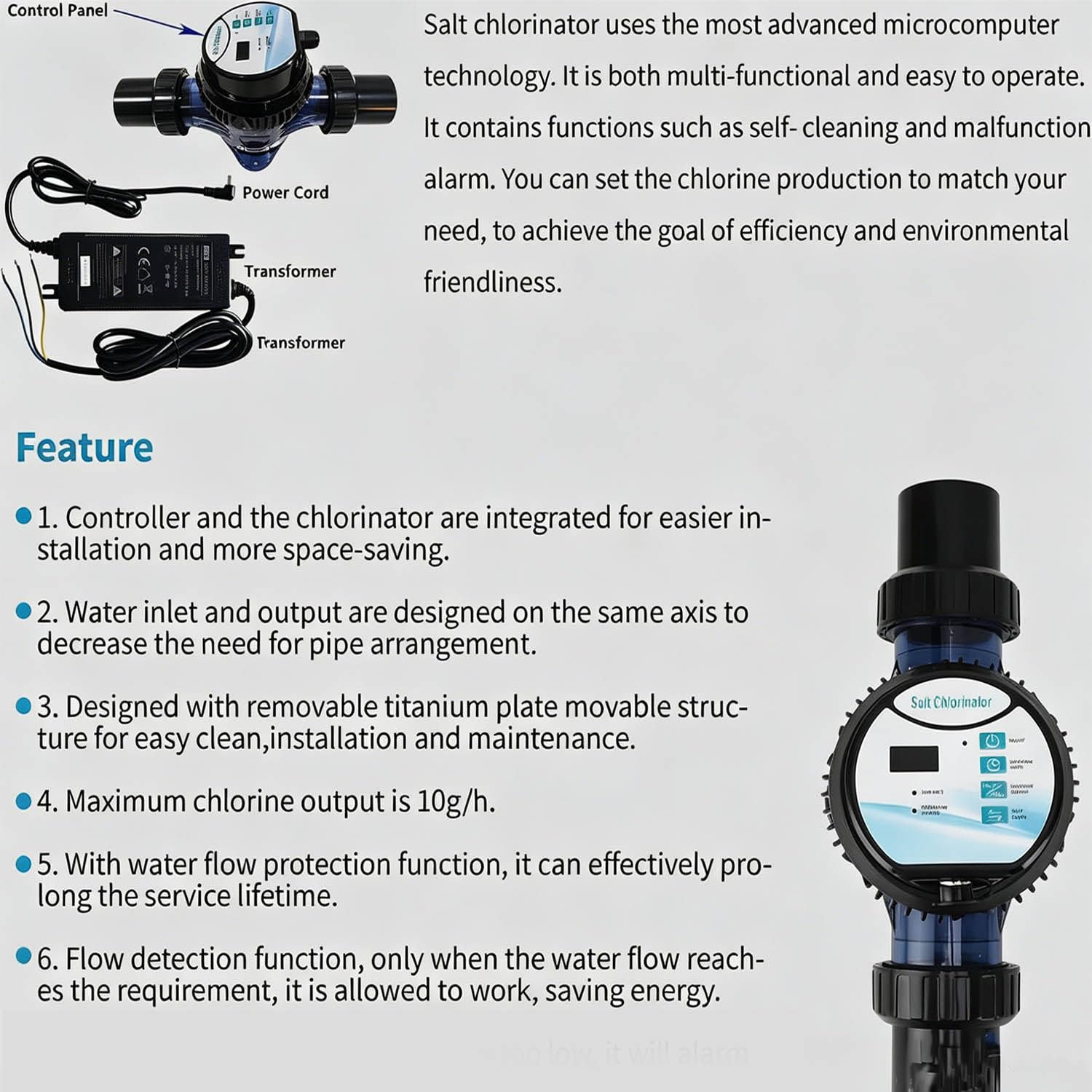 Purificador de Piscina por electrólisis Natural Ajustable. Olvídate del Cloro Manual: mantén el Agua cristalina Todo el año, Tanto en Interiores como en Exteriores. 2g