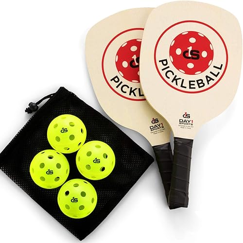 Pickleball Paddle Starter Set in RED or Blue - 2 Paddles, Carry Bag, 4 Indoor Pickle Balls by Day 1 Sports - Beginner and Recreational Pickleball