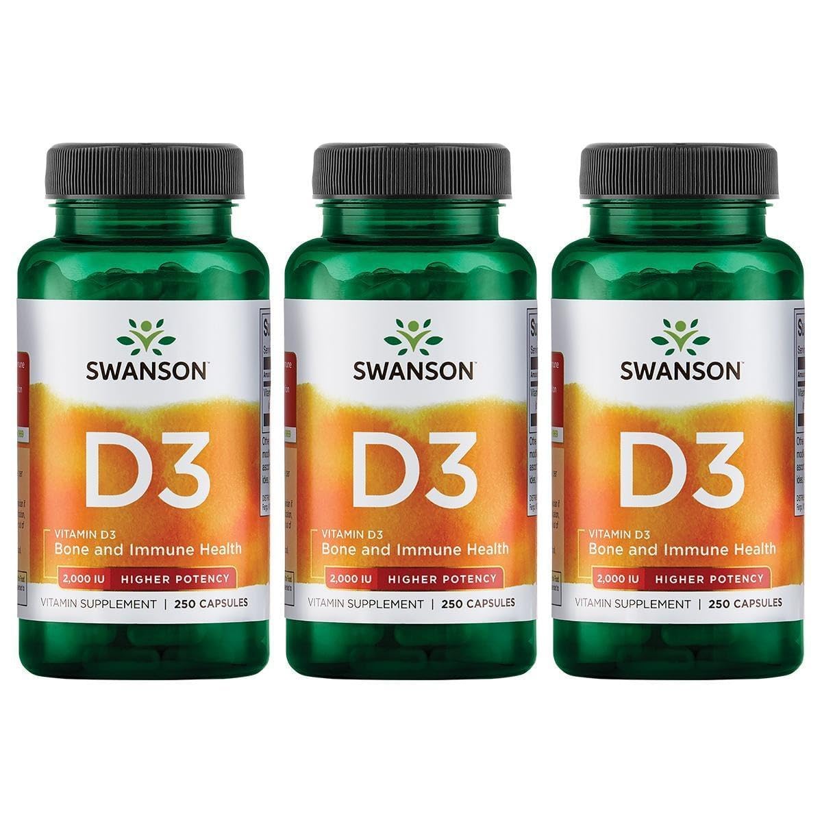 Swanson Higher Potency Vitamin D-3 2000 IU (50 mcg), 250 Capsules, 3 Pack 250 Count (Pack of 3)