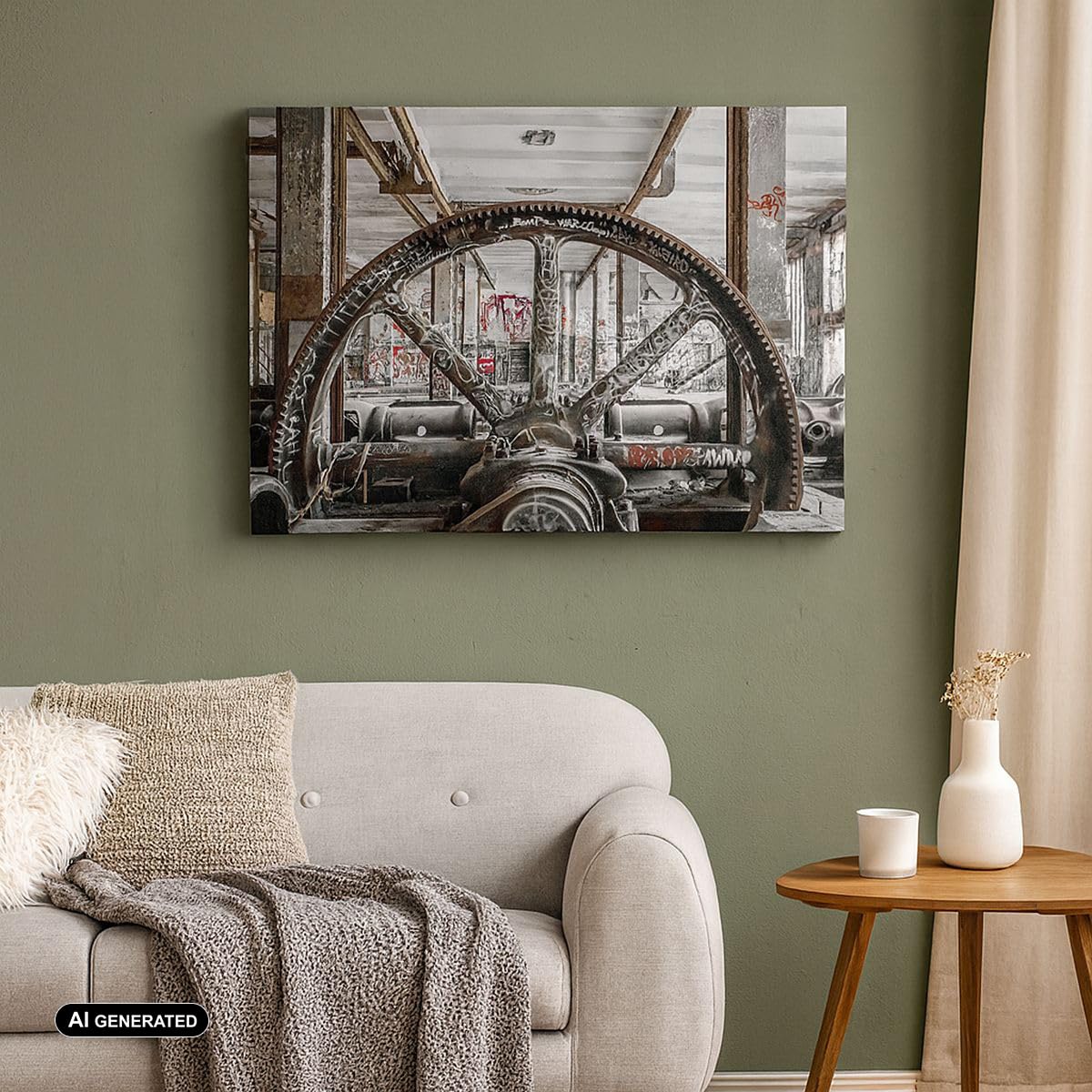 Cuadros Decoracion Salon Máquina Industriales Graffiti Lienzos decorativos 120x80cm Cuadro Sobre Lienzo Moderno Dormitorio Cocina Cuadros Pared Imágenes Wall Art Prints Decor Grande XXL AA120x80-4304