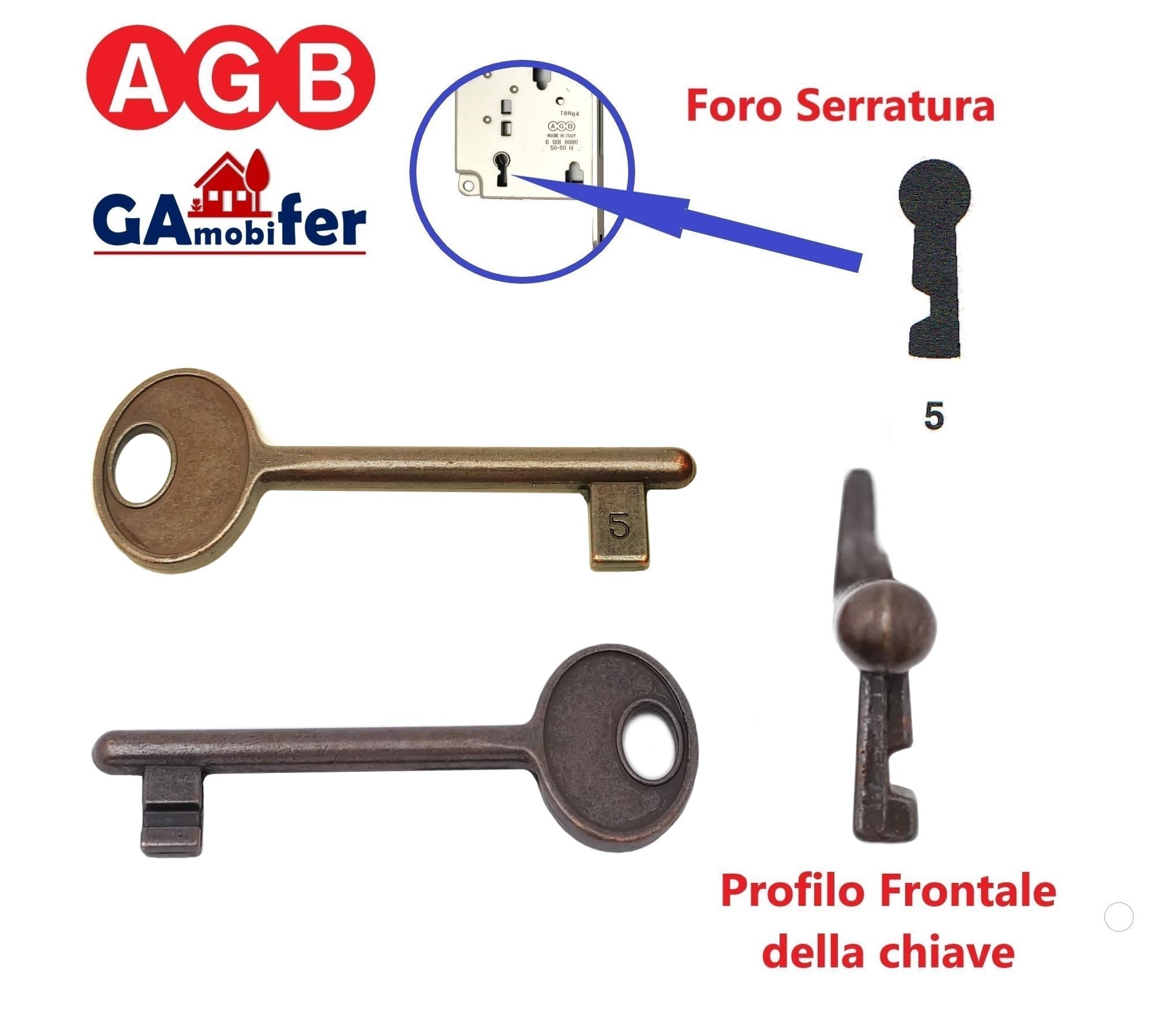 AGB Internal Recessed Lock Key (Bronzed, No. 5), N. 5 - Image 2