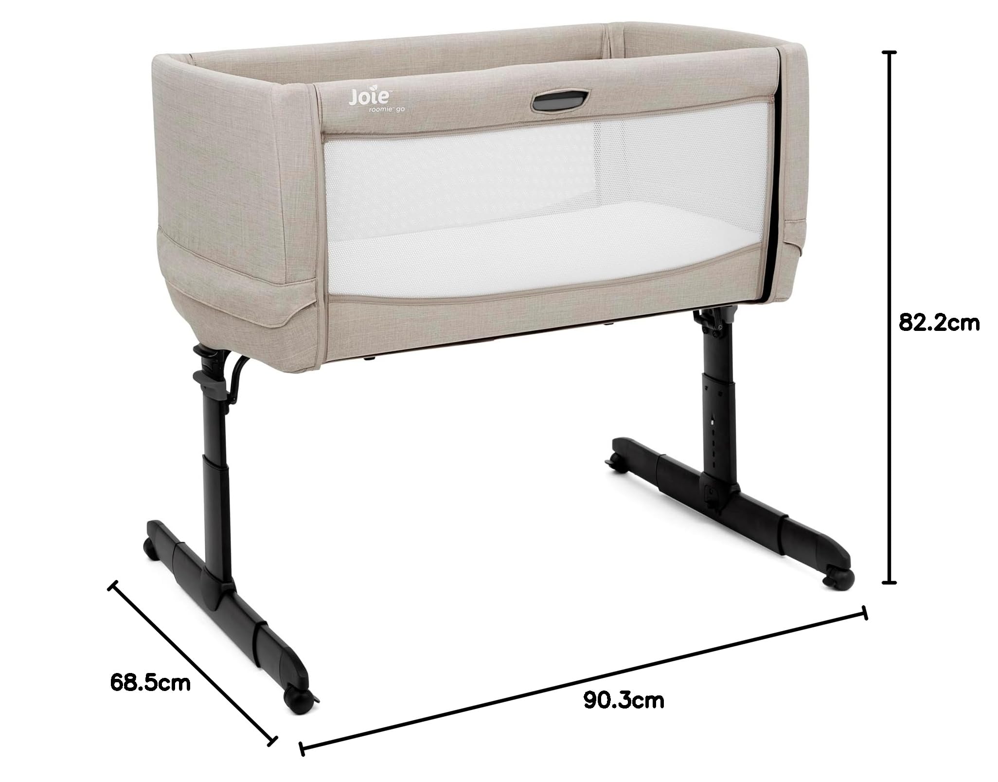 Joie roomie™ go culla fianco letto – chiusura compatta, lato apribile, inclinazione rilassante, 5 livelli di altezza, design leggero – dalla nascita a 6 mesi (0–9 kg), clay