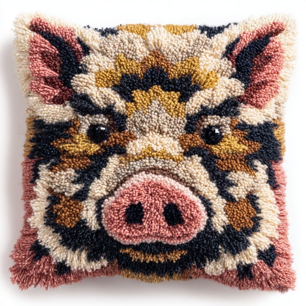 WallustrioaW Latch Hook Cushion Kits 43x43cm,Wild Boar