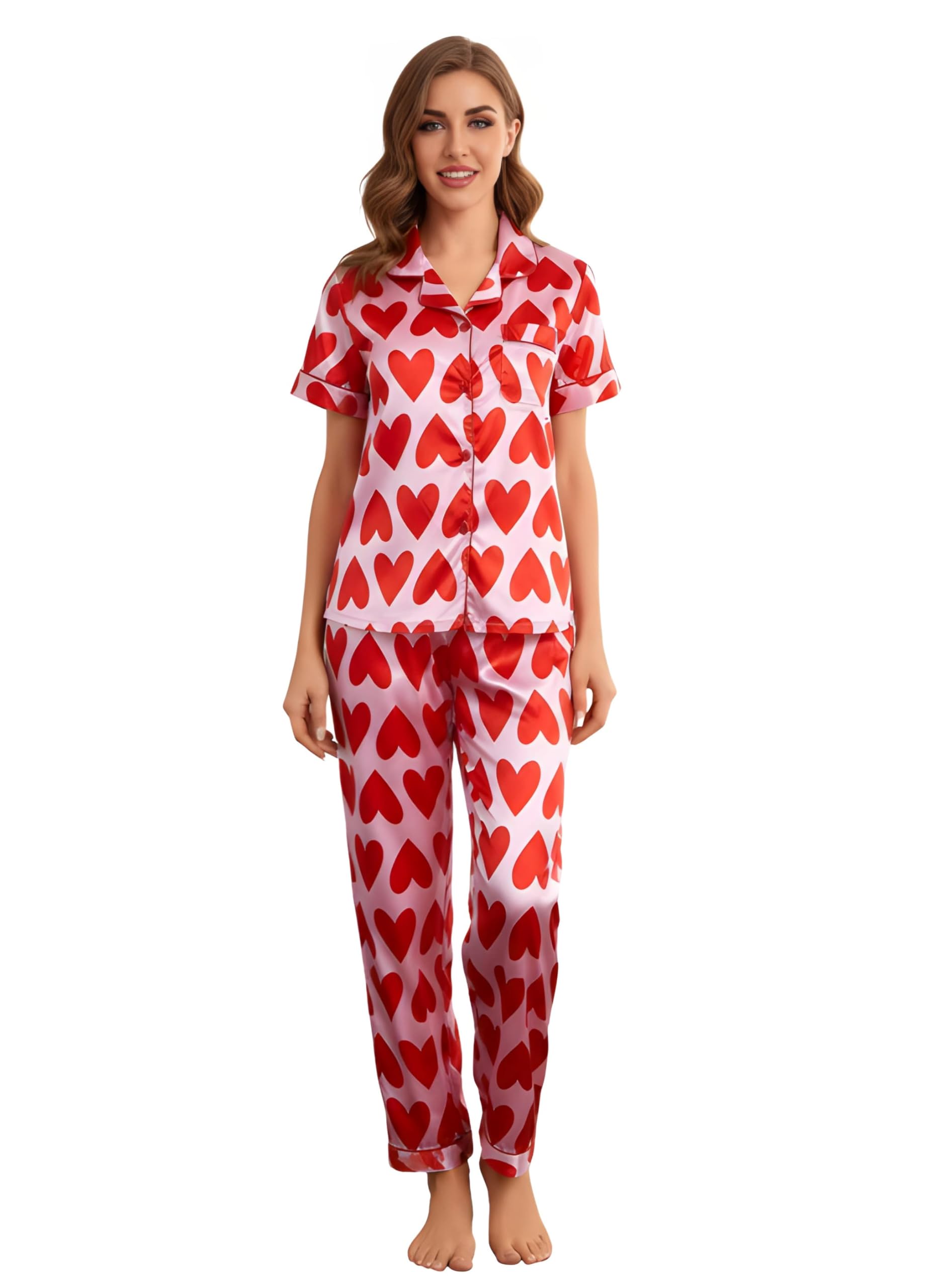Women's Lycra Heart Printed Night Suit Set of Shirt & Pajama Set Women Night Wear Set,Night Dress for Woman-image-15