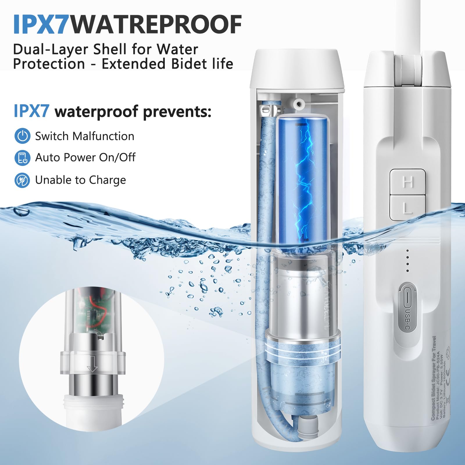 Travel Bidet for Home Hotel use Portable Bidet for Travel with Adjustable High Pressure Flush Angle IPX7 Waterproof — view 4