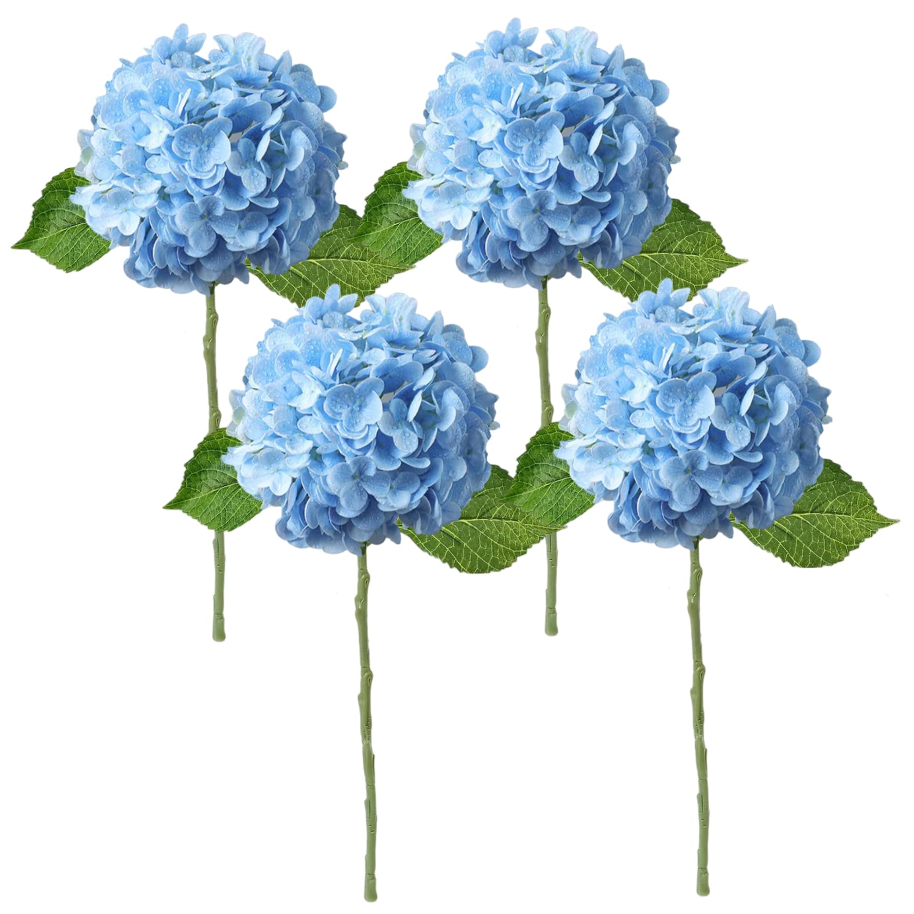 Hortensia bleu artificiel sans entretien : lot de 4 fleurs en soie pour grand vase