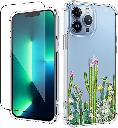 OOK Compatible con iPhone 13 Pro Max Funda transparente con diseño de flores, funda transparente para teléfono, funda protectora de policarbonato