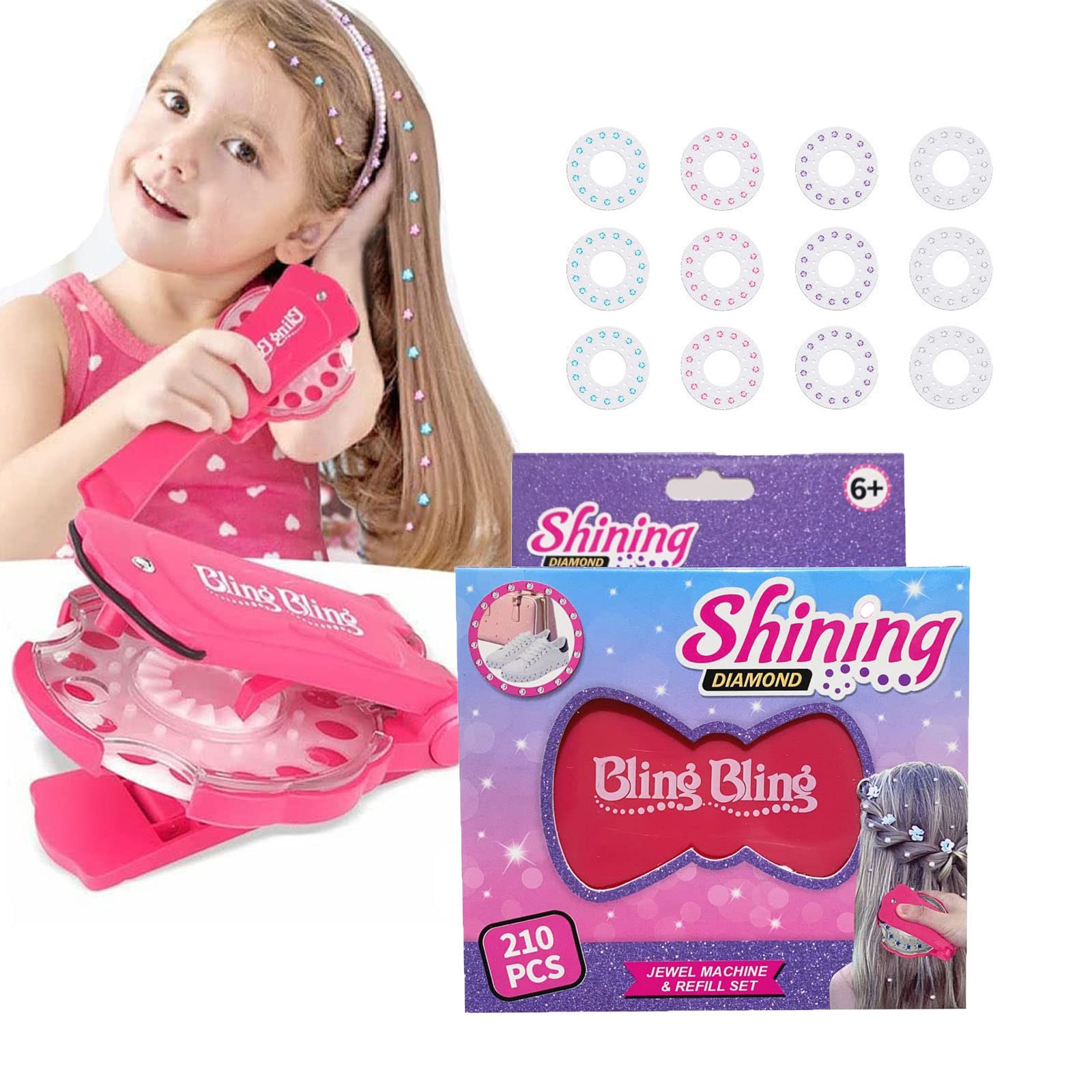 HBSTUDIOBling Bling decoration set，Come with Glam Styling Tool and Gems， Hair Gem Stamper Hair Kit with Rhinestones Diamonds Hair Jewels ， Hair Fashion