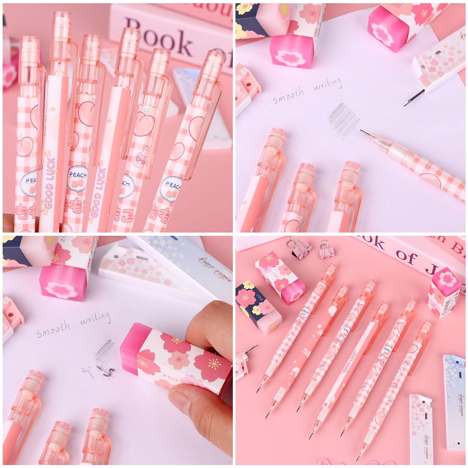 Set Di 6 Matite Meccaniche Kawaii Con Ricariche E Gomme – Simpatiche E Colorate Per Studenti