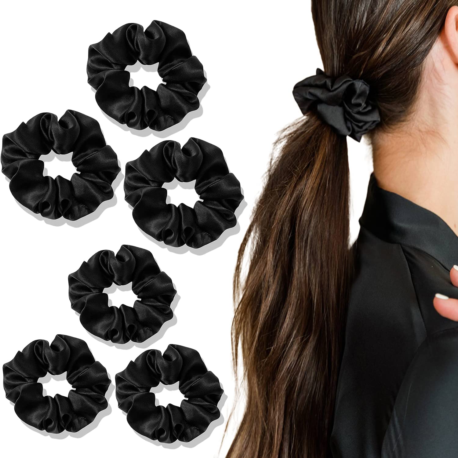Silk Satin Scrunchies For Women & Girls - Stylish Ponytail Bun Juda Rubber Bands Luxury Hair Accessories Crunchies - Scrunchy Ties For Style, Decoration & Wedding - Black pack of 6 (B0C8G3F2YP) Amazon Price History, Amazon Price Tracker