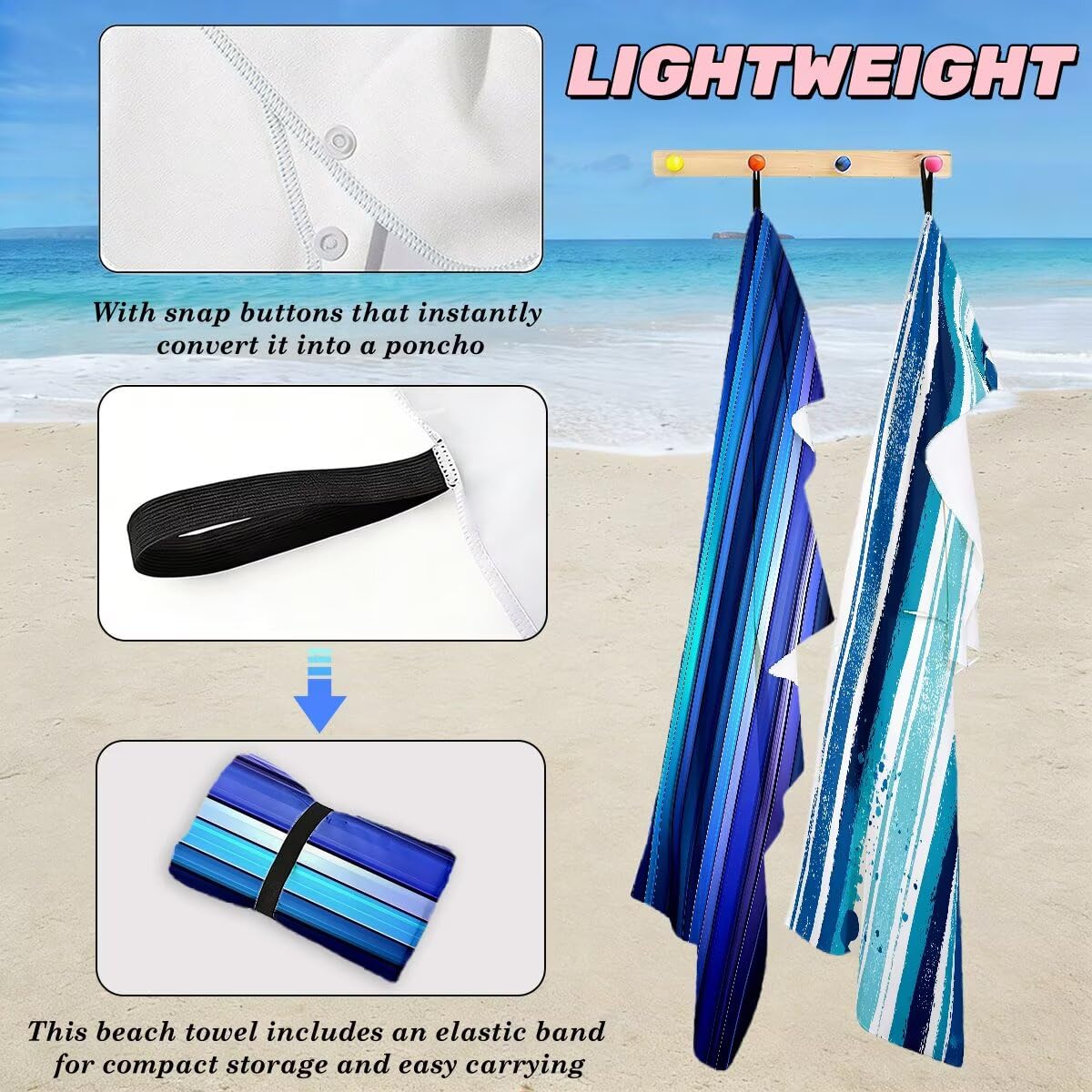 Toalla Playa 80x160 cm, Toalla Gimnasio Microfibra Secado Rapido, Juego de 2 Antiarena Toallas de Playa, Ligera Compacta Toallas Microfibra Grande para Viaje, Regalo Hombre Mujer (A rayas) -4175