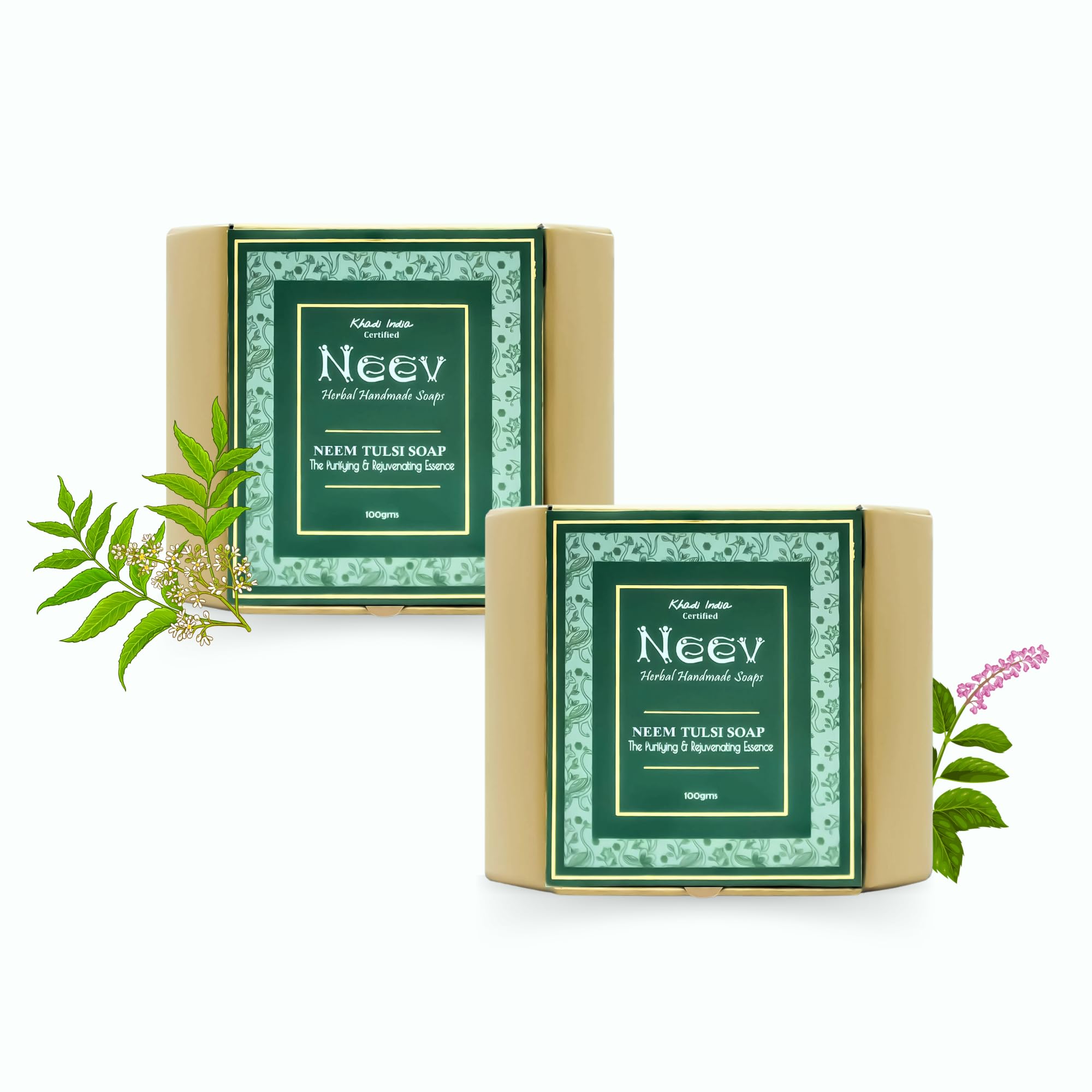 Neev Neem Tulsi Handmade Soap- The purifying and rejuvenating essence 100gm each set of 2 combo
