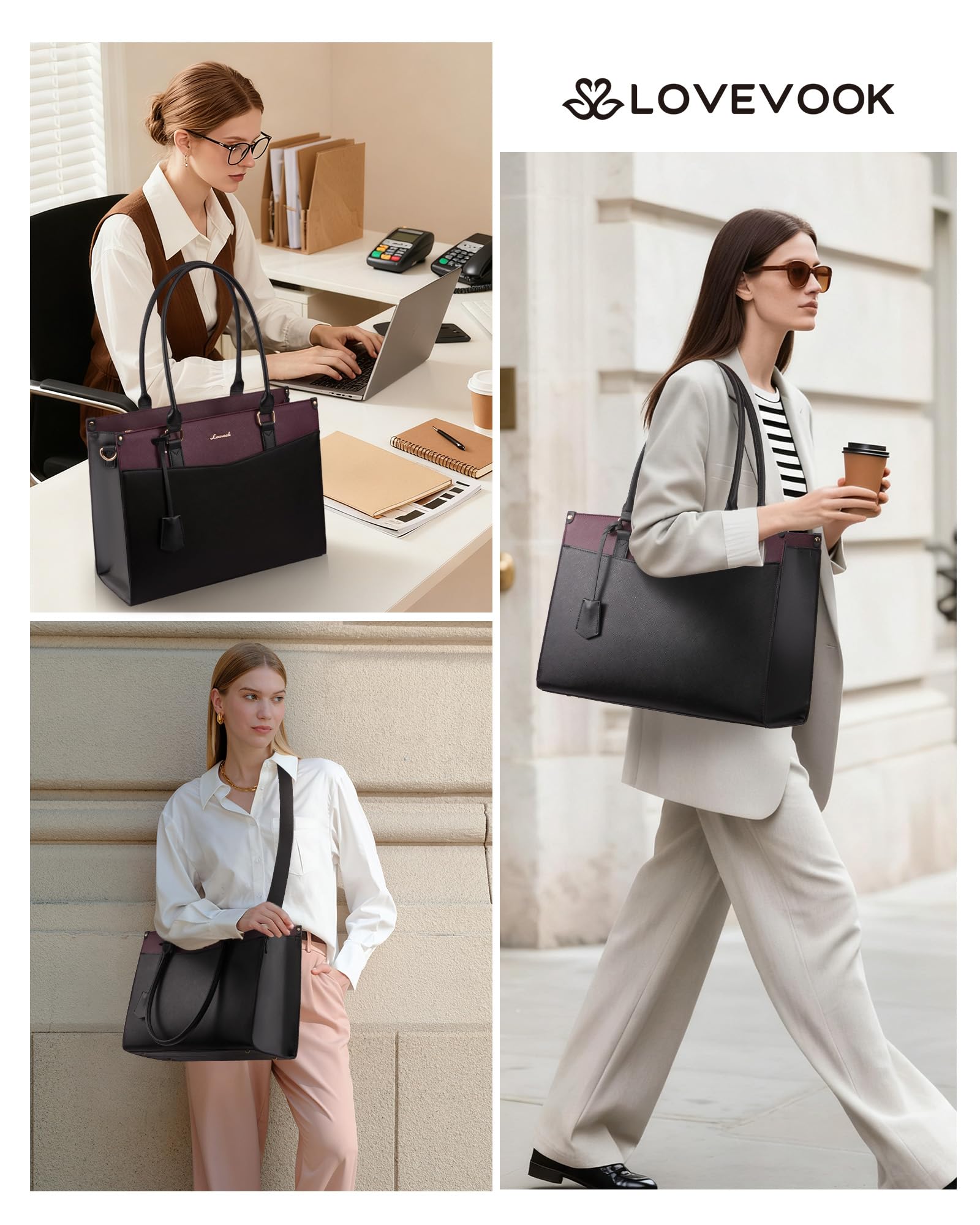 LOVEVOOK Torba na laptopa o przekątnej ekranu 15,6", elegancka damska torba na ramię i torba na ramię, duża torba do pracy, torba nauczycielska i aktówka do biura