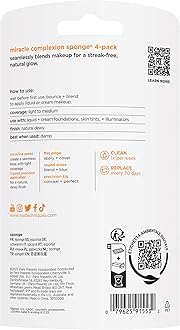 Real Techniques Miracle Complexion Sponge for Liquid & Cream Makeup, 3-Point Design for Seamless Application, Streak-Free Natural Dewy Finish, Latex-Free, Cruelty-Free, Vegan, Easy to Clean, Pack of 4