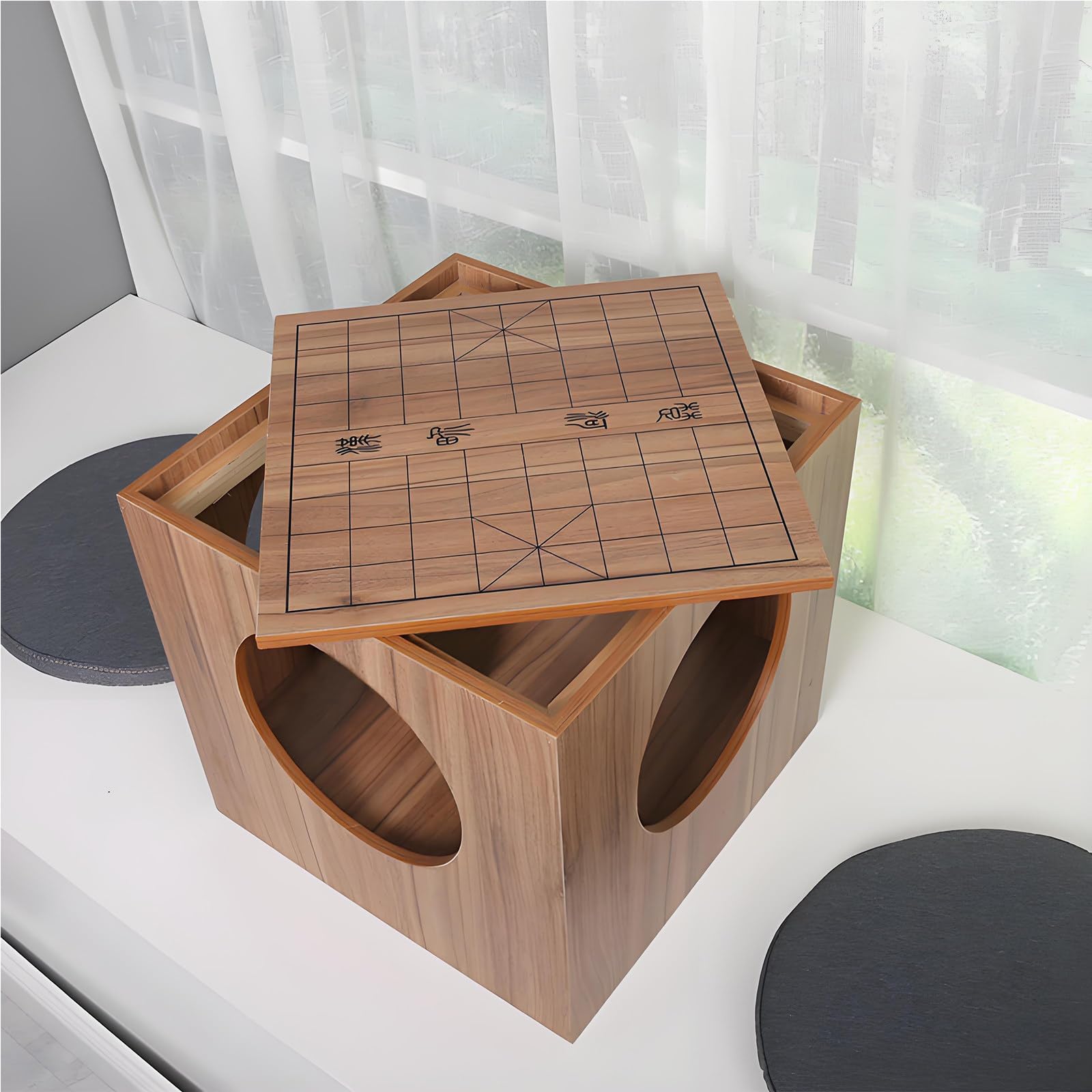 HuanSebesity Wooden Chess and Go Table,2 in 1 Double Sided Chessboard Coffee Table,Multifunctional Low Board Game Furniture,Family Game Set for Living Room Home Leisure Standard