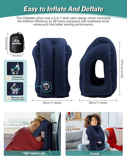 Miniatura 3 de JefDiee Almohada inflable de viaje y almohada inflable para descanso de pies, artículos esenciales de viaje para adultos, ideal para avión, oficina,