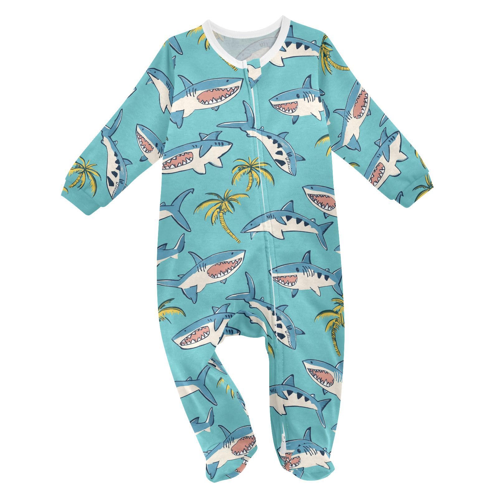 Wusikd Cute Shark One-Piece Footies Palm Tree Bodysuit Rompers Zipper for Boys Girls 12M