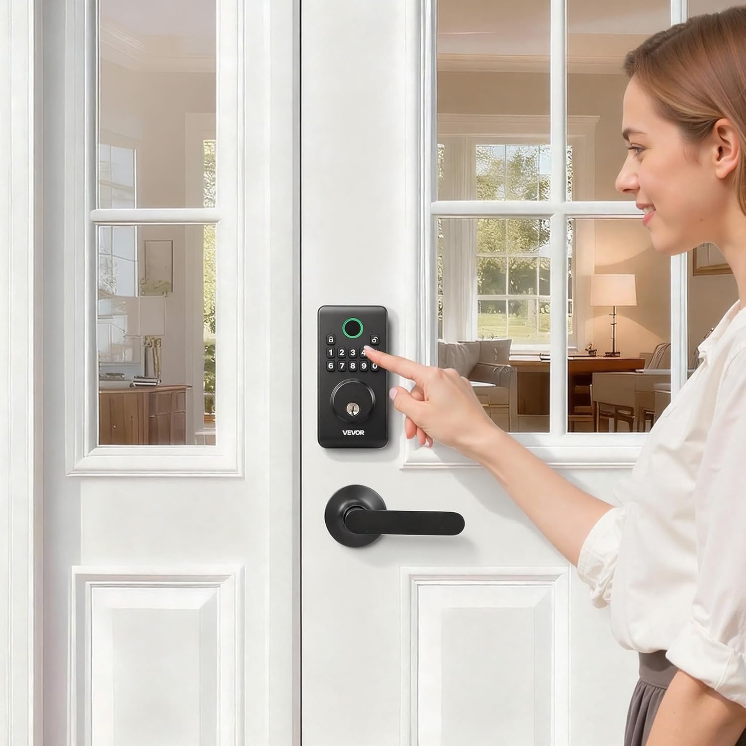 VEVOR Keyless Entry Door Lock with Handle Set, Electronic Keypad Deadbolt with Lever Handles, Pioneering Easy-Grip Design, Customizable User Codes, Keyed Entry, Auto Lock, Anti-Peeking, Matte Black