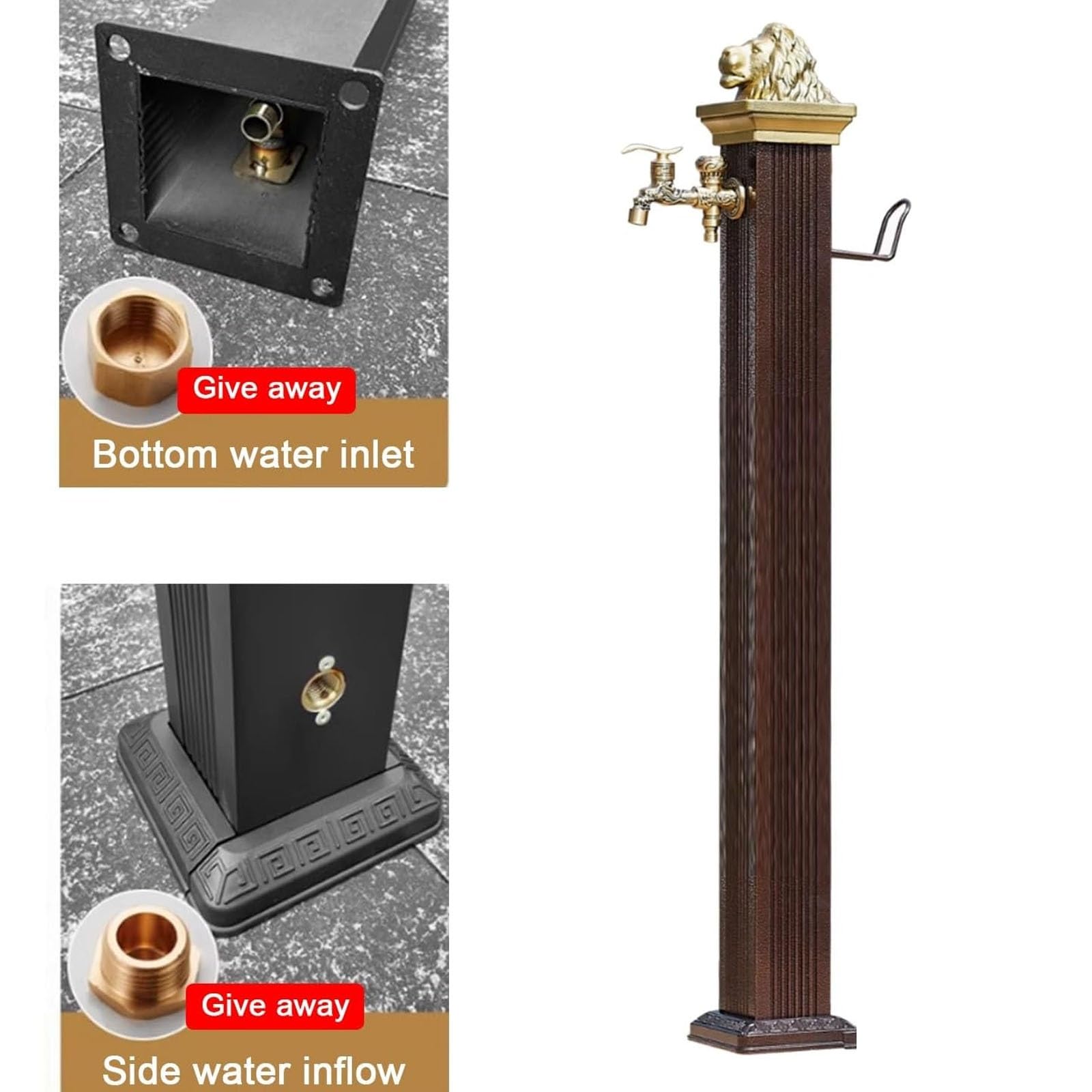 Gartenwassersäule, Wasserhahnsäule for Den Außenbereich, Frostschutzwasserleitung, Vertikaler Hydrant, Gartenwasserhahn, Geeignet for Villen, Autowaschanlagen Und Innenhöfe(112cm/44in)