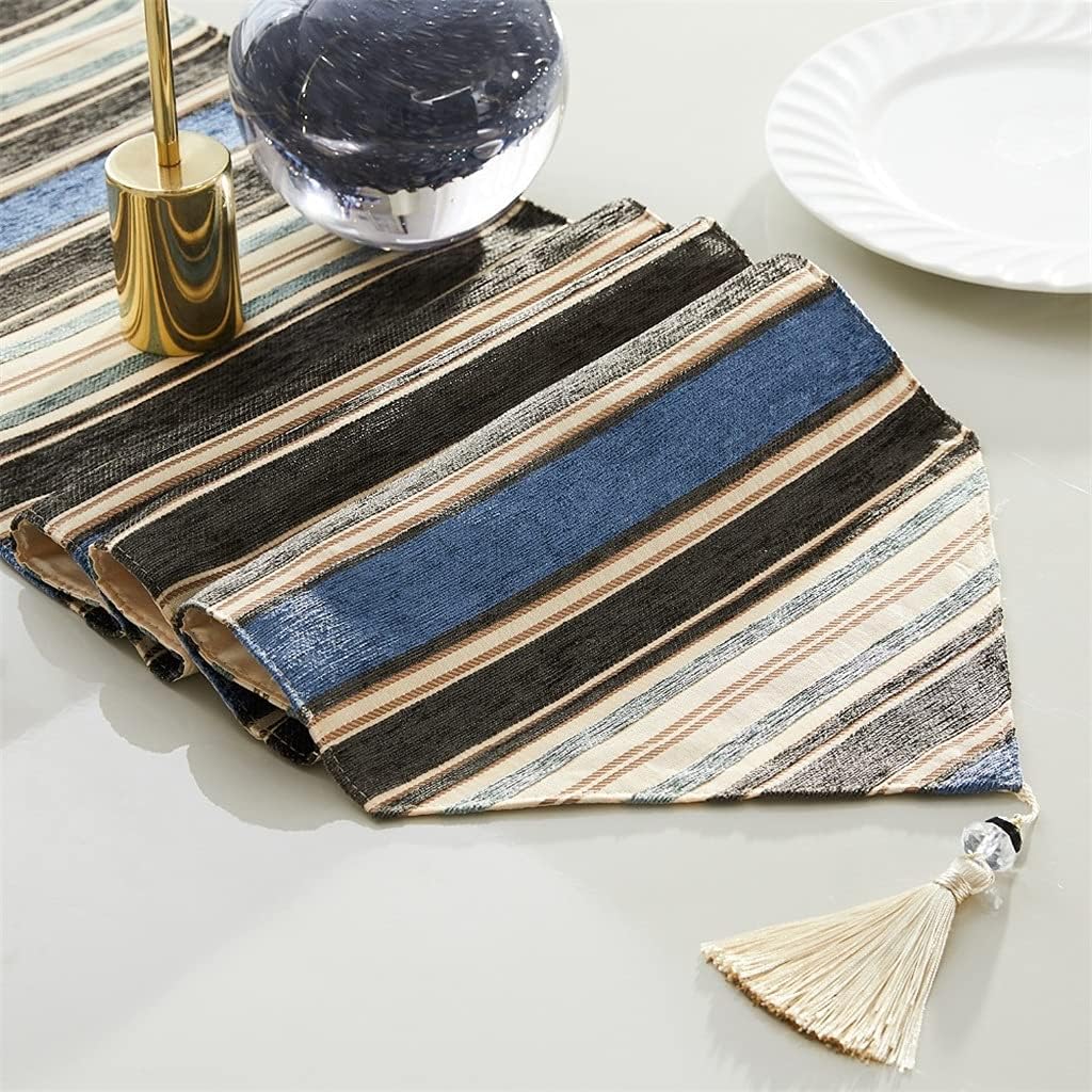 JSEIAJB Stripes Geometric Table Runners Cloth with Tassels Dining Decoration for Wedding Dinner Party(Dark Brown,33 cm x 210 cm)