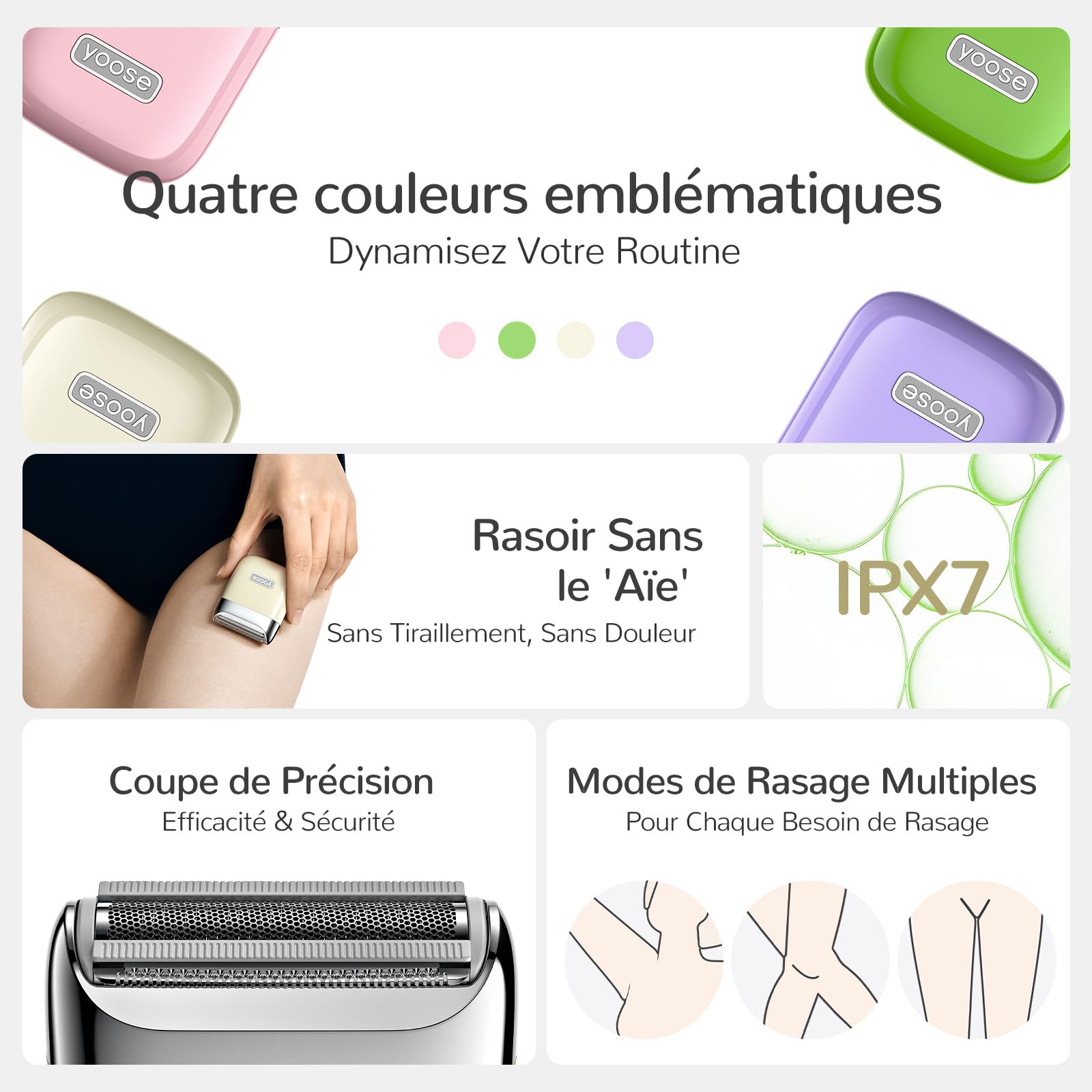 Yoose Electrique Rasoir Femme Professionnelle Electrique Tondeuse Intime Épilateur Électrique Maillot pour Bikini Barbe, Bras, Jambes, Aisselles, Étanche IPX7, Beige