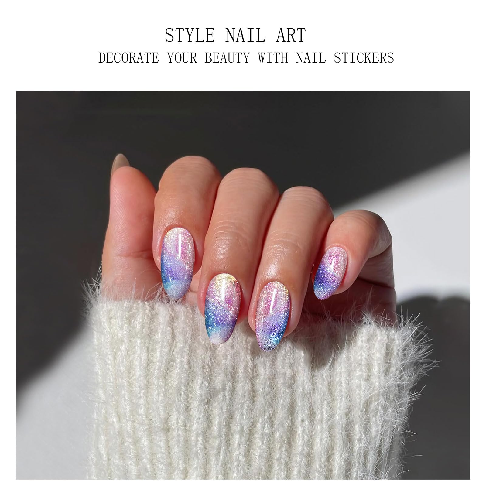 JMEOWIO Gel Nail Stickers Colorful Marble Glitter Semi Cured Gel Nail Strips Wraps UV/LED Nails Art Design Decoration Accessories - Image 4