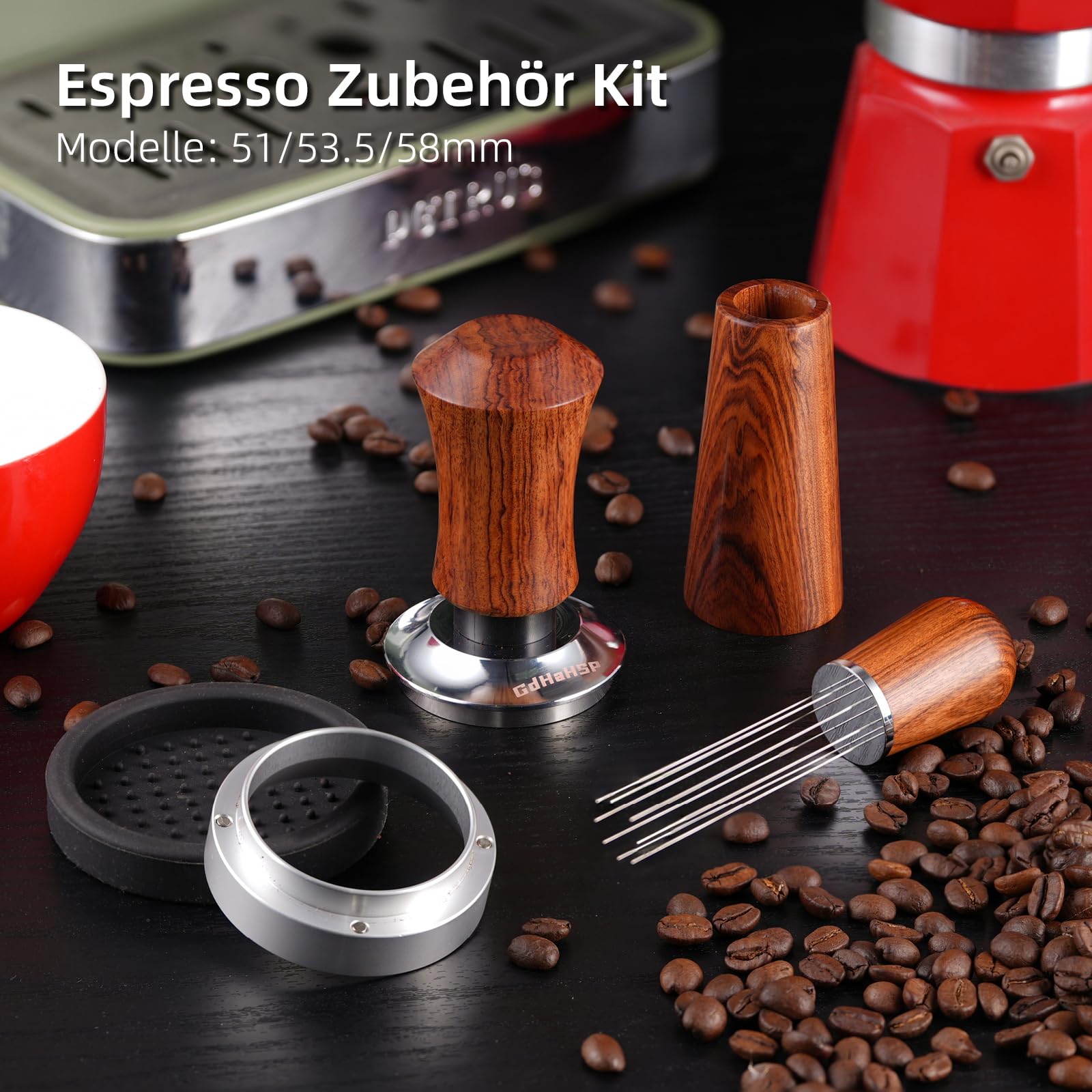51mm Siebträger Zubehör Set,Kaffee Tamper,WDT Tool,Dosierring & Tampermatte Set,Siebträgermaschine Zubehör,Barista Zubehör für Siebträger 51 mm