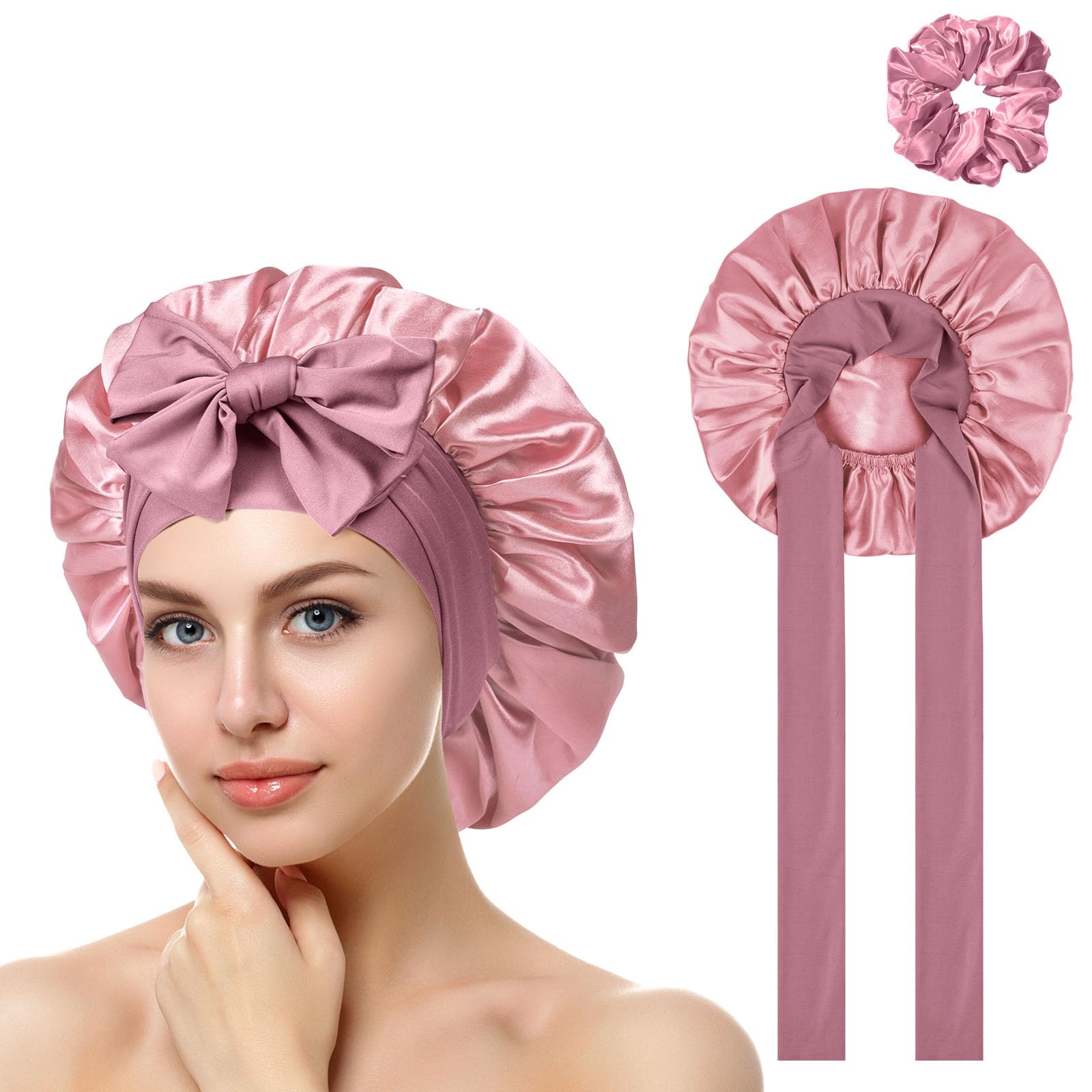 ACWOO Seidenhaube zum Schlafen, Doppelseitig Seidenhaube Zum Schlafen Schlafhaube Haare Schützen für die Nacht Bonnet mit elastischem Band, Satin Haarhaube für Damen