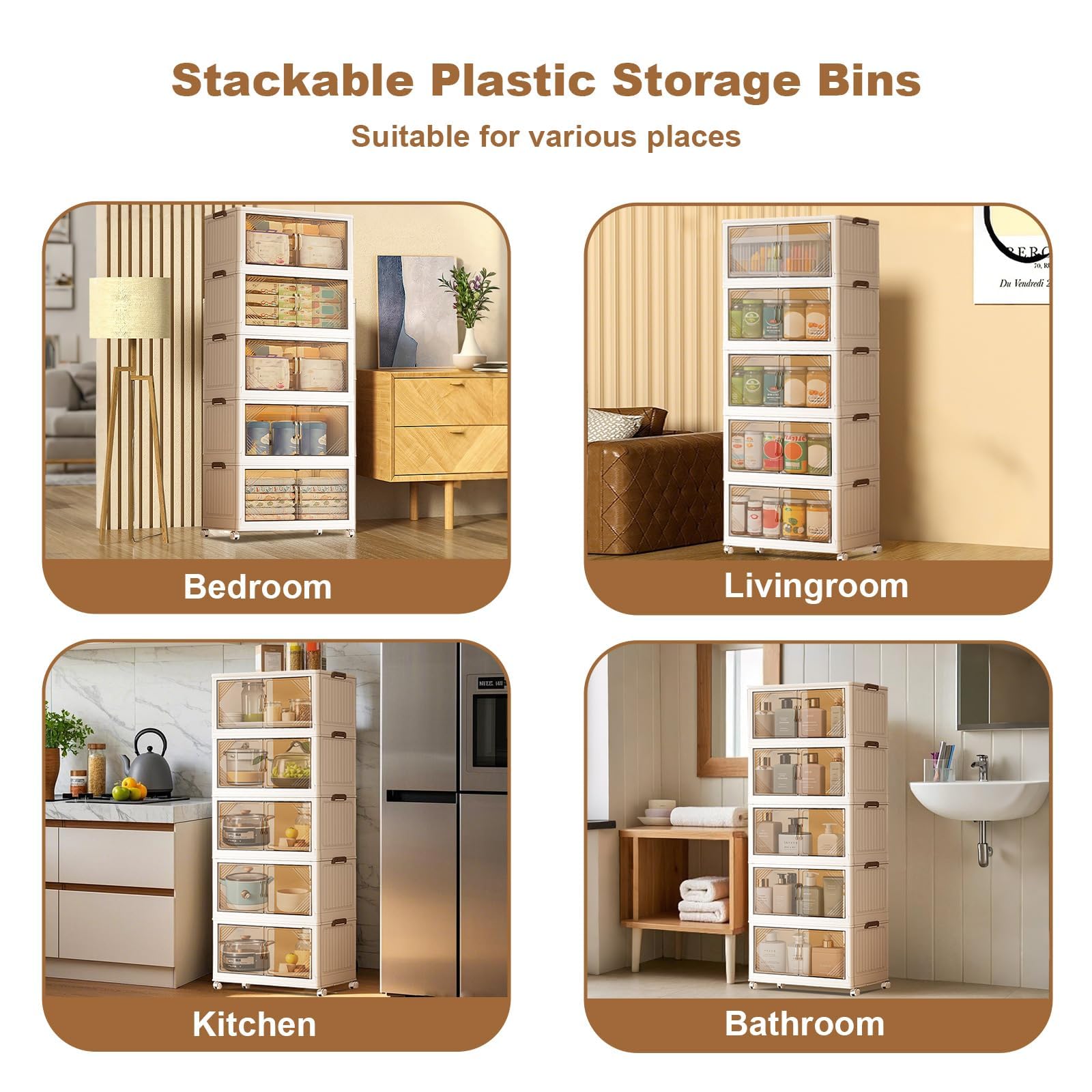 Garvee Plastik Aufbewahrungsbox Mit Deckel, Stapelbare Aufbewahrungsbox Mit Rollen, Klappbarer Schubladenorganiser Mit Fronttür Für Wohnzimmer, Schlafzimmer, Keller, Schrank & Büro