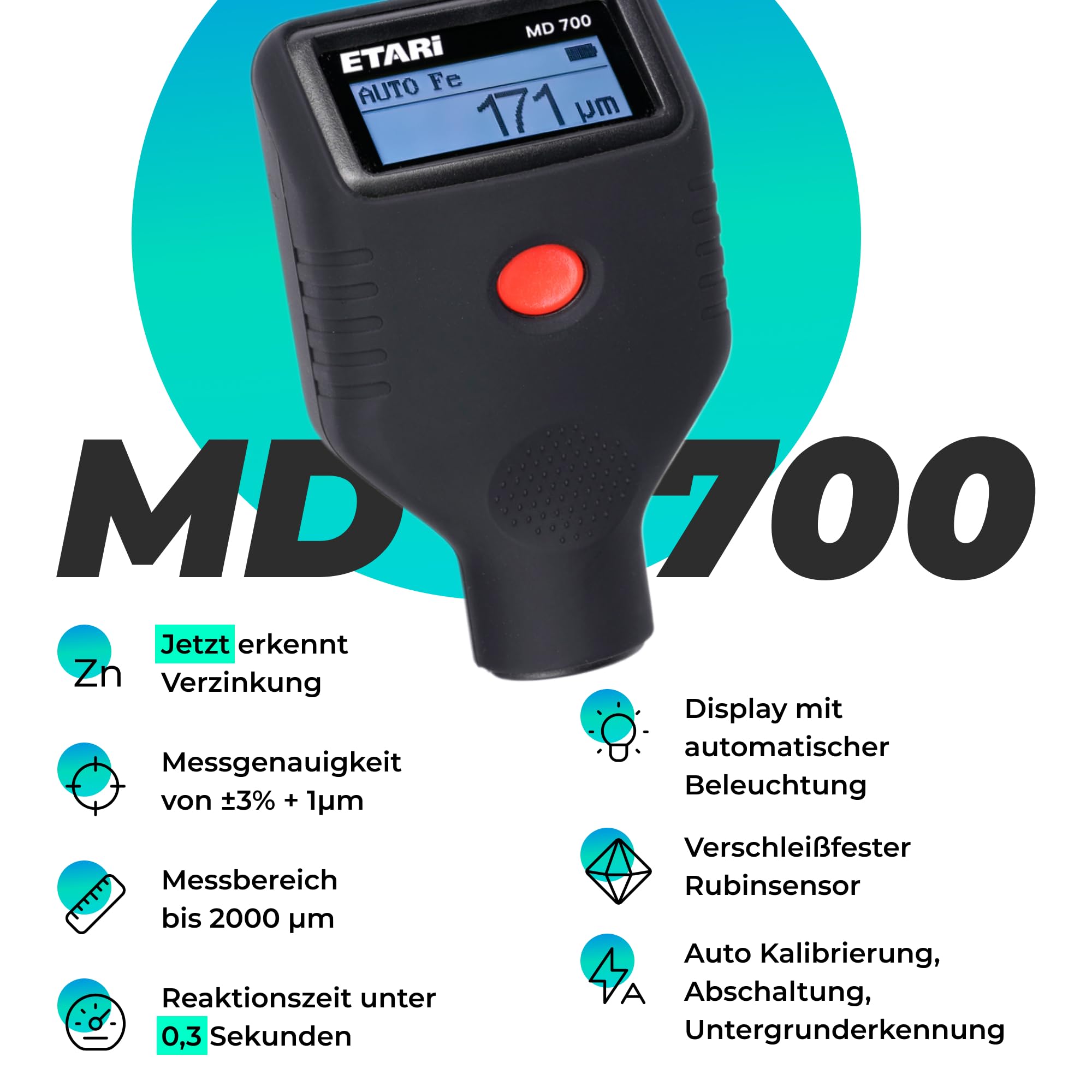 ETARI® MD-700 Lackdicken Messer, Schichtdickenmessgerät zur Lackmessung