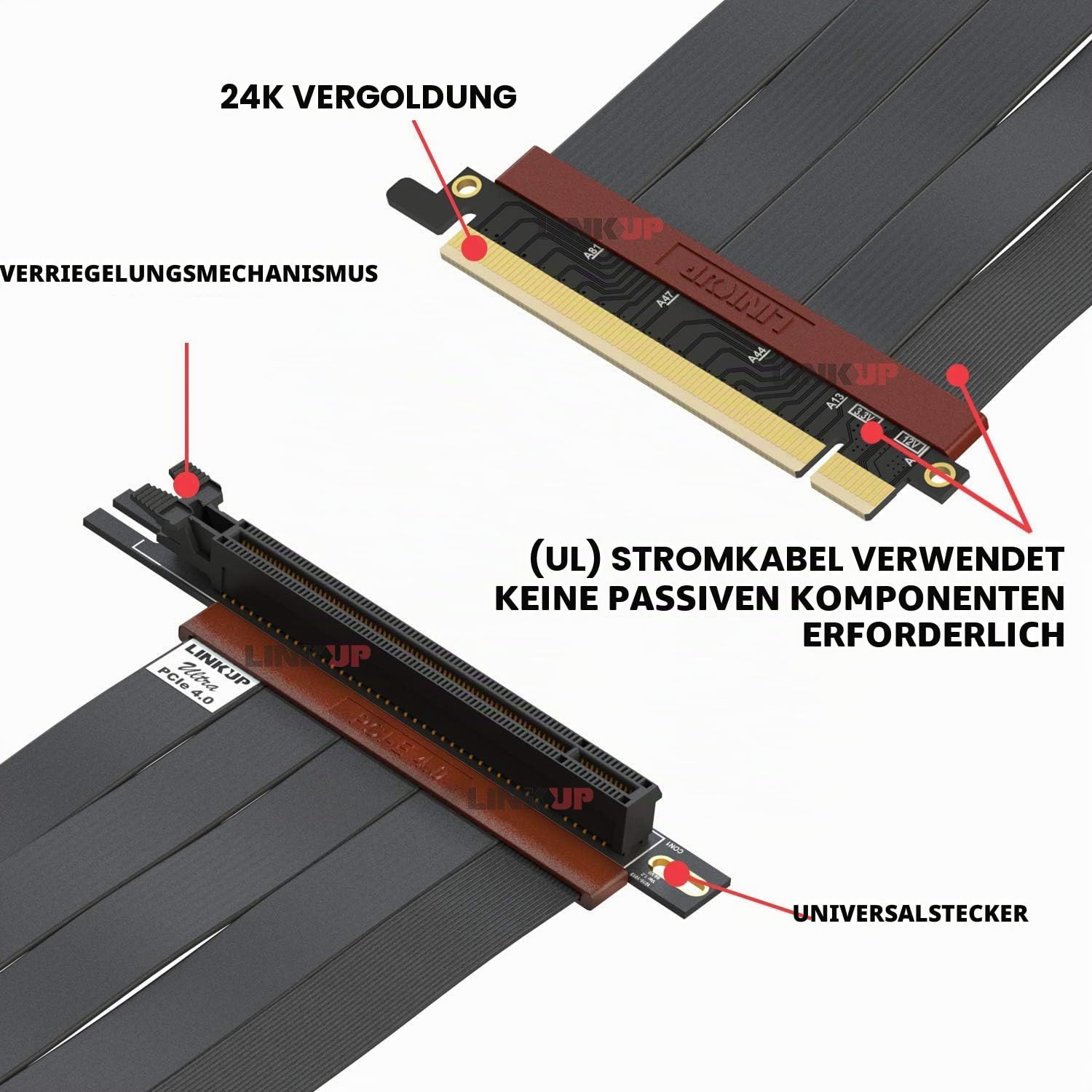 LINKUP - Ultra PCIe 4.0 X16 Riser-Kabel [RTX4090 RX6950XT x570 B550 Z690 Getestet] Geschirmte Vertikale Gaming-PCI-Express-Gen4-Montage | Universal 90-Grad-Buchse (20cm) 3.0 Gen3-Kompatibel