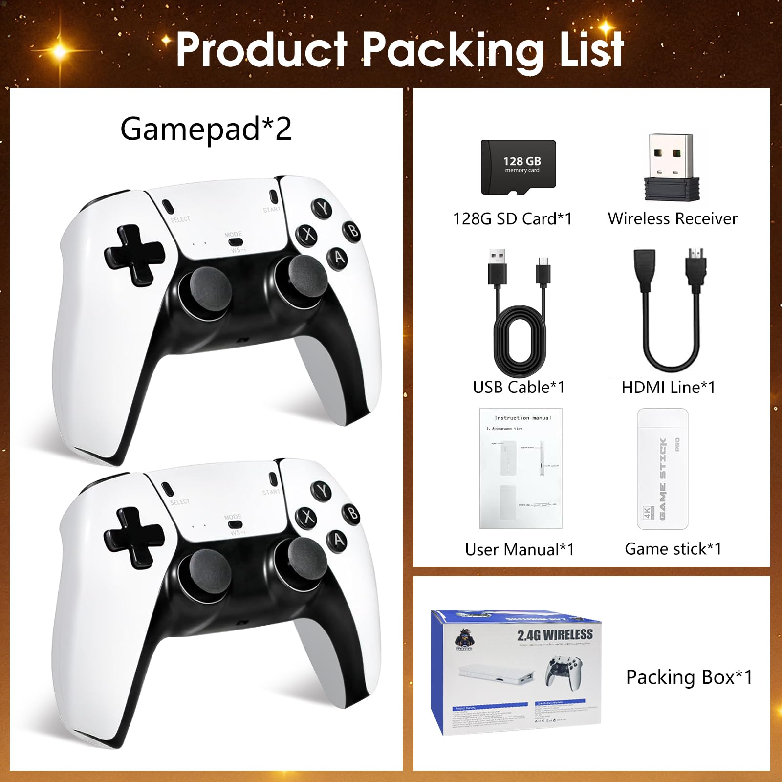 2026 New Wireless Retro Game Console, 23 Emulators and 40000+Games, Plug and Play 4K HDMI TV Game Stick, with Dual 2.4G Wireless Controllers (White)
