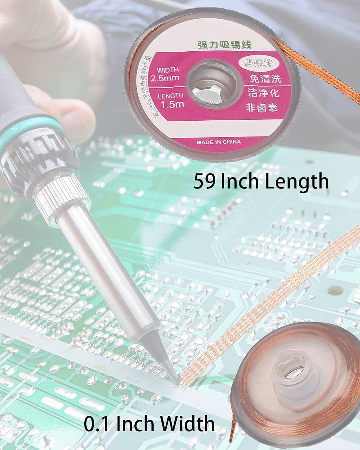 As Good 3Pcs 0.1 Inch Width No-Clean Solder Braided Wick, Desoldering Wicks Solder Removal Tool, 59 Inch Length for Each Solder Wick - - 