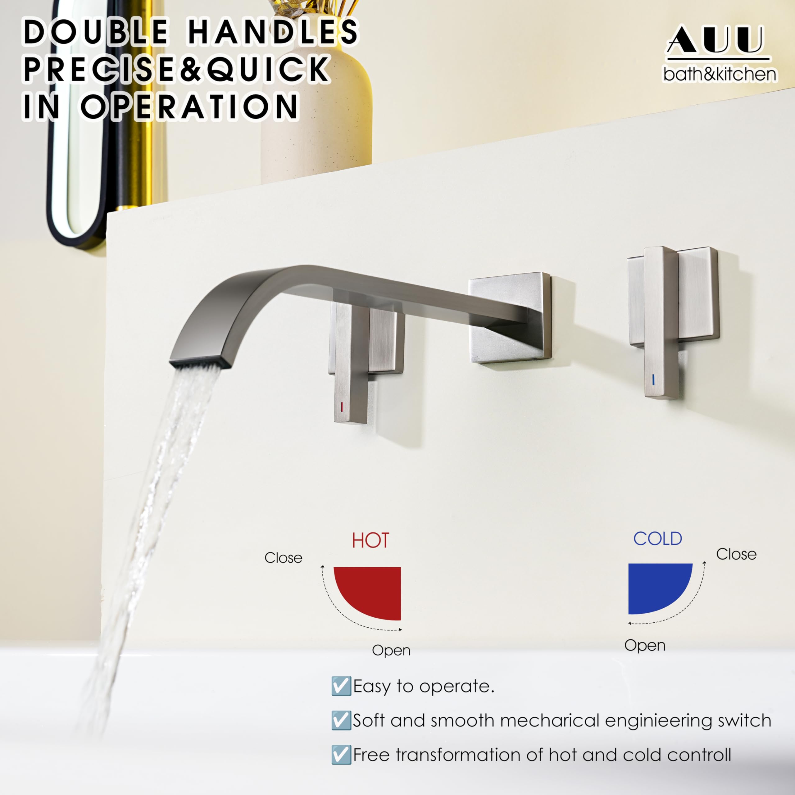 Modern Brushed Nickel Wall Mount Bathtub Faucet Jamaica - View #10