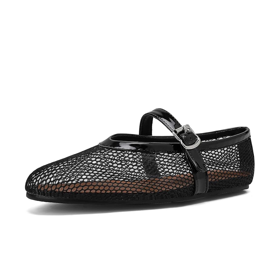 ZJWBB Mesh Ballet Flats for Women's, Mary Janes Flats Metal